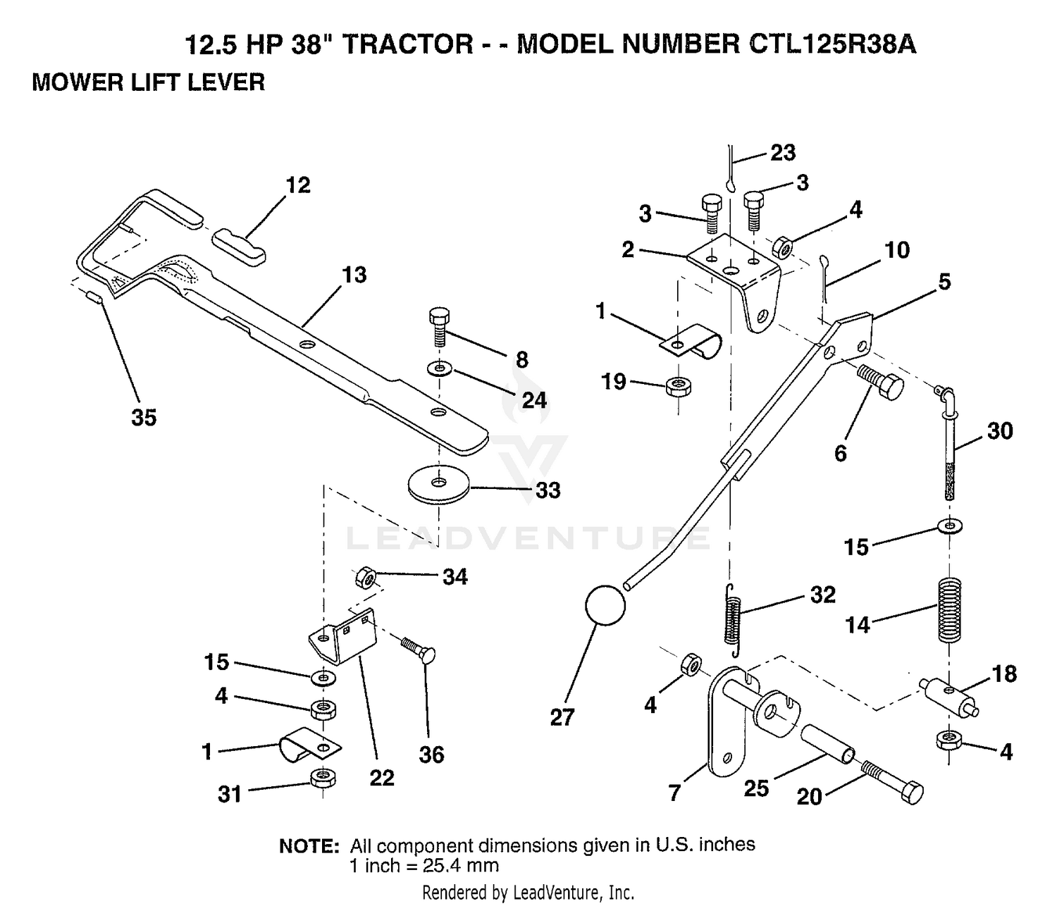 MOWER LIFT LEVER/12.5 HP 38"