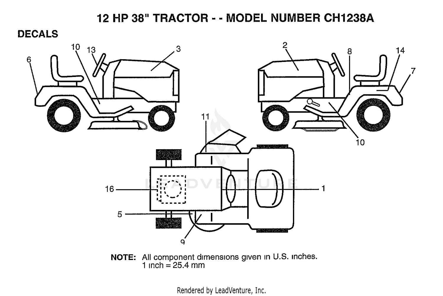 12HP 38" TRACTOR/DECALS