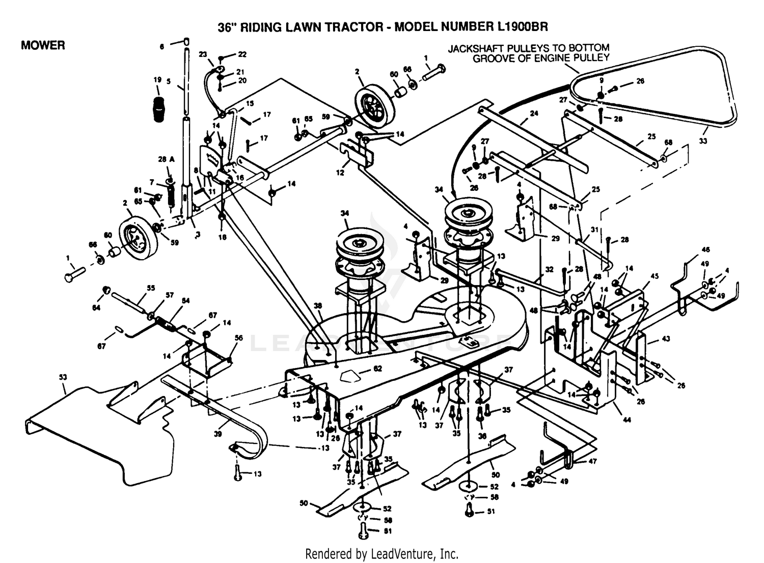 36" MOWER DECK, BELT, BLADES