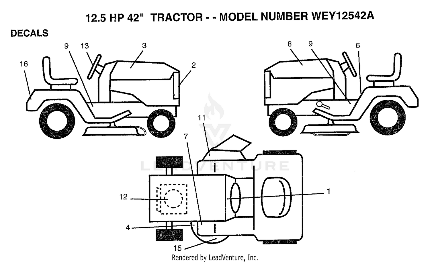 12.5HP 42" TRACTOR-DECALS