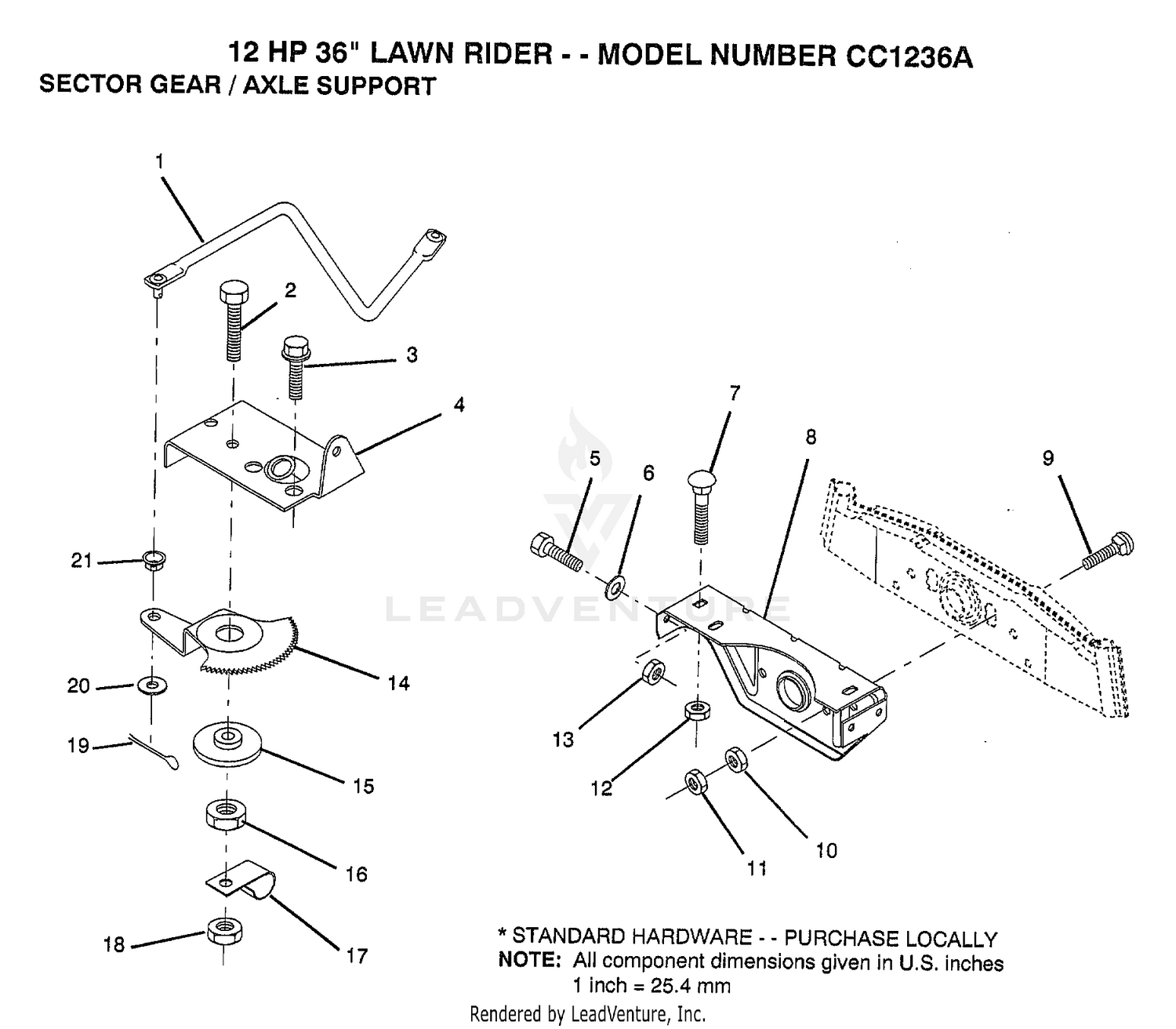 36" RIDER/SECTOR GEAR/AXLE SUPPORT