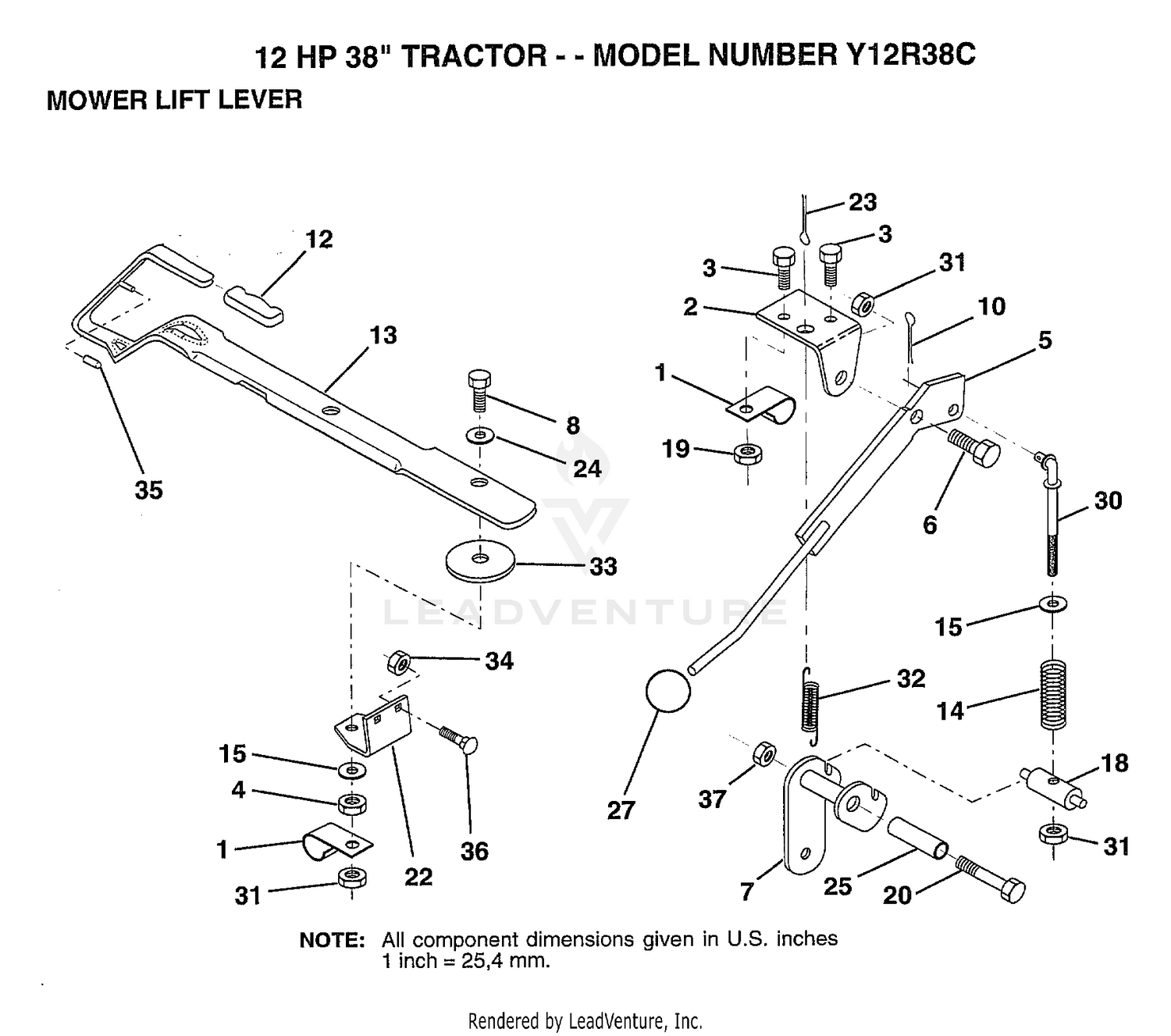 12HP 38" TRACTOR MOWER LIFT LEVER