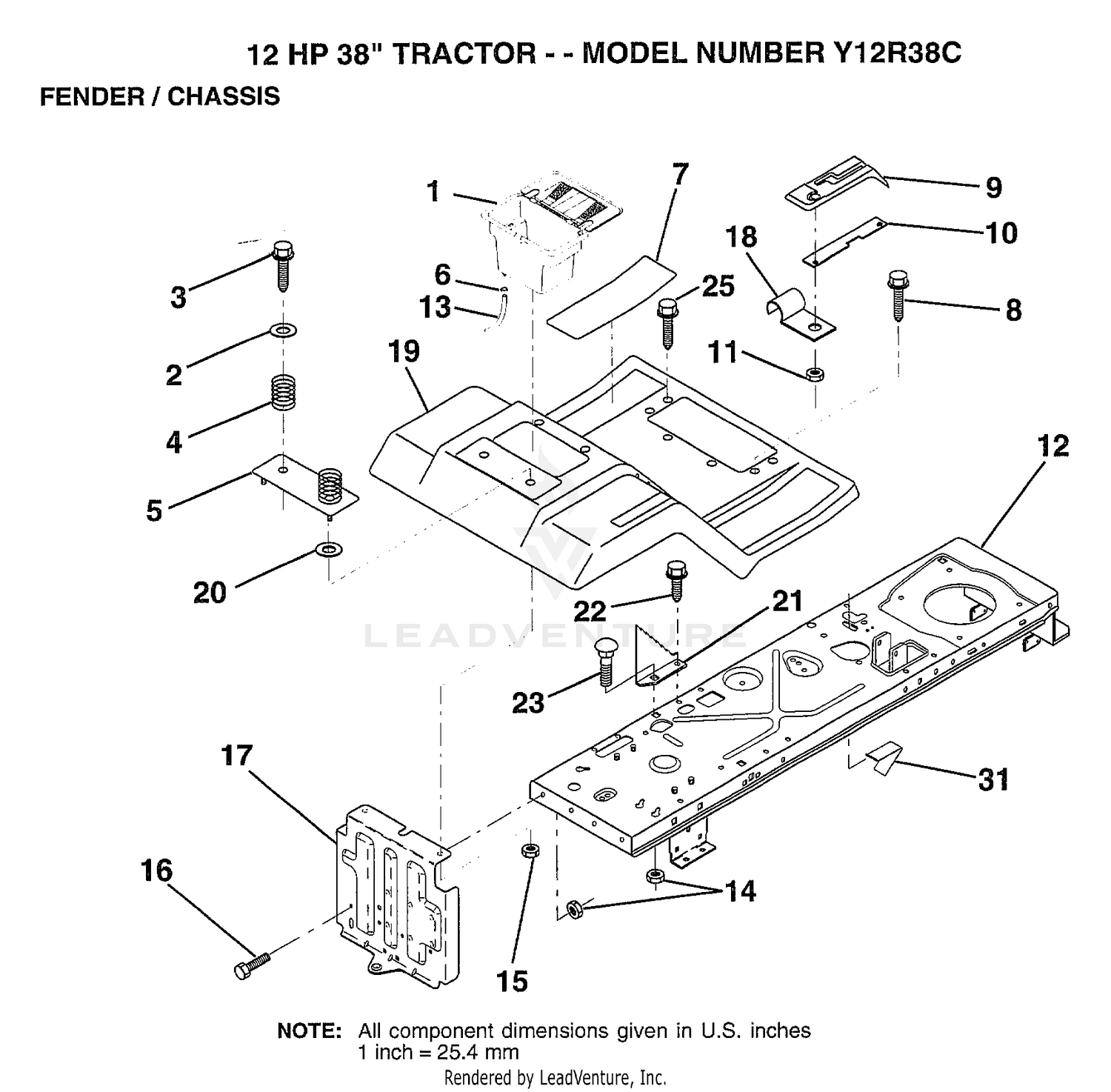 12HP 38" TRACTOR FENDER/CHASSIS