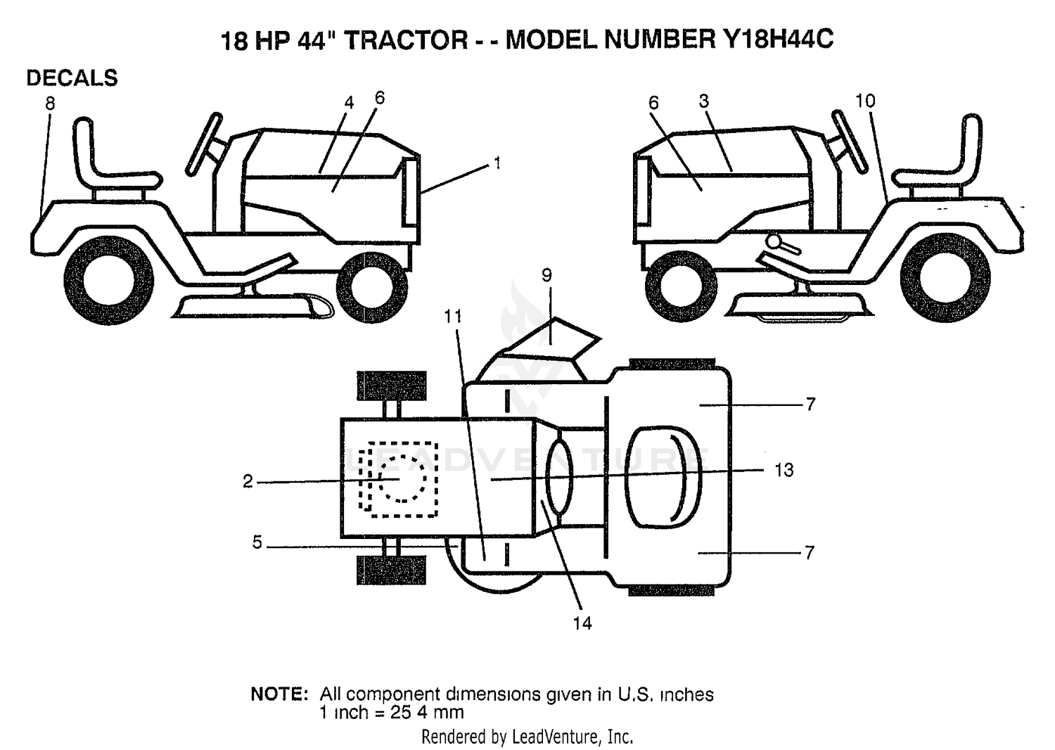 18HP 44" TRACTOR-DECALS