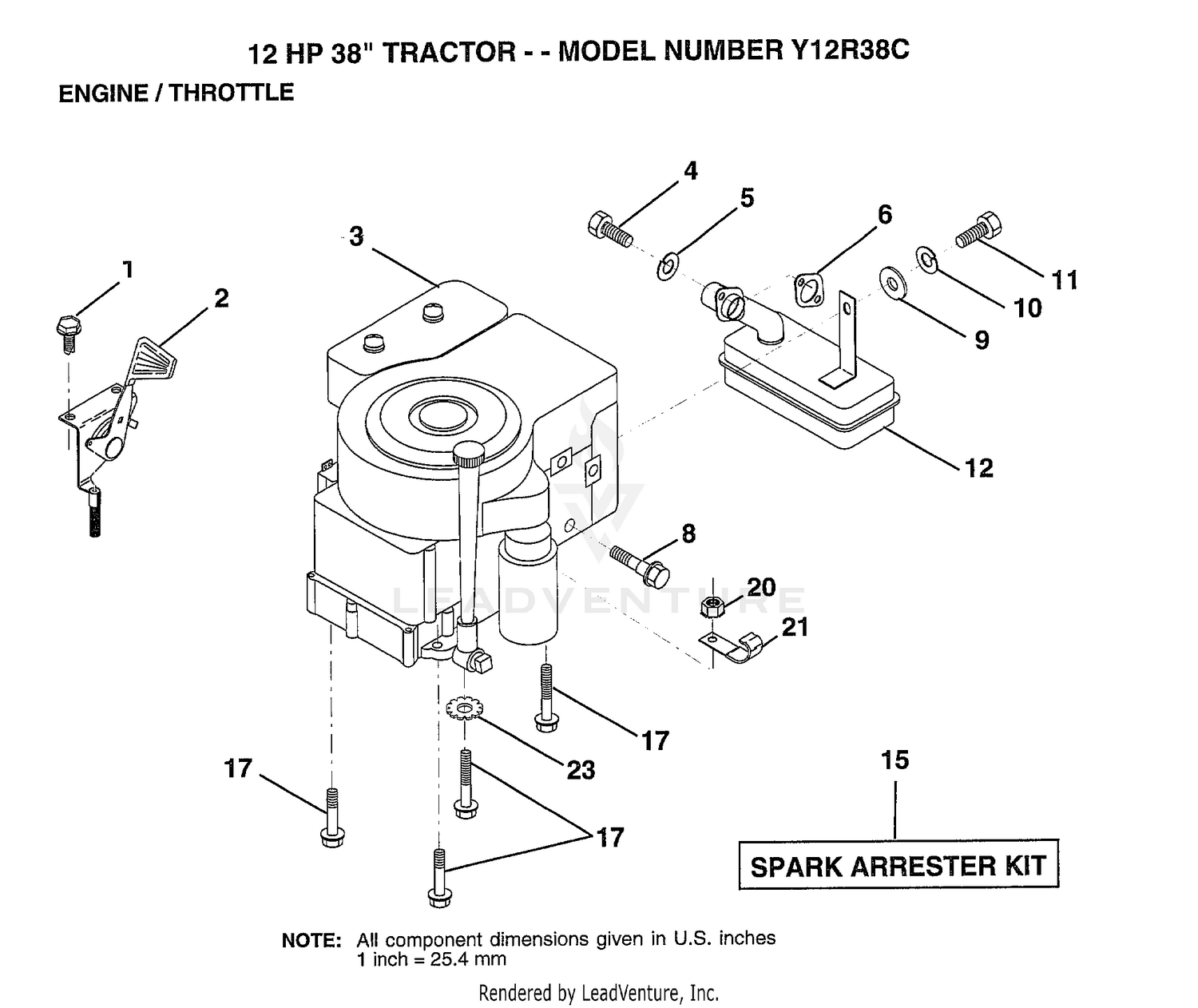 12HP 38 TRACTOR ENGINE/THROTTLE