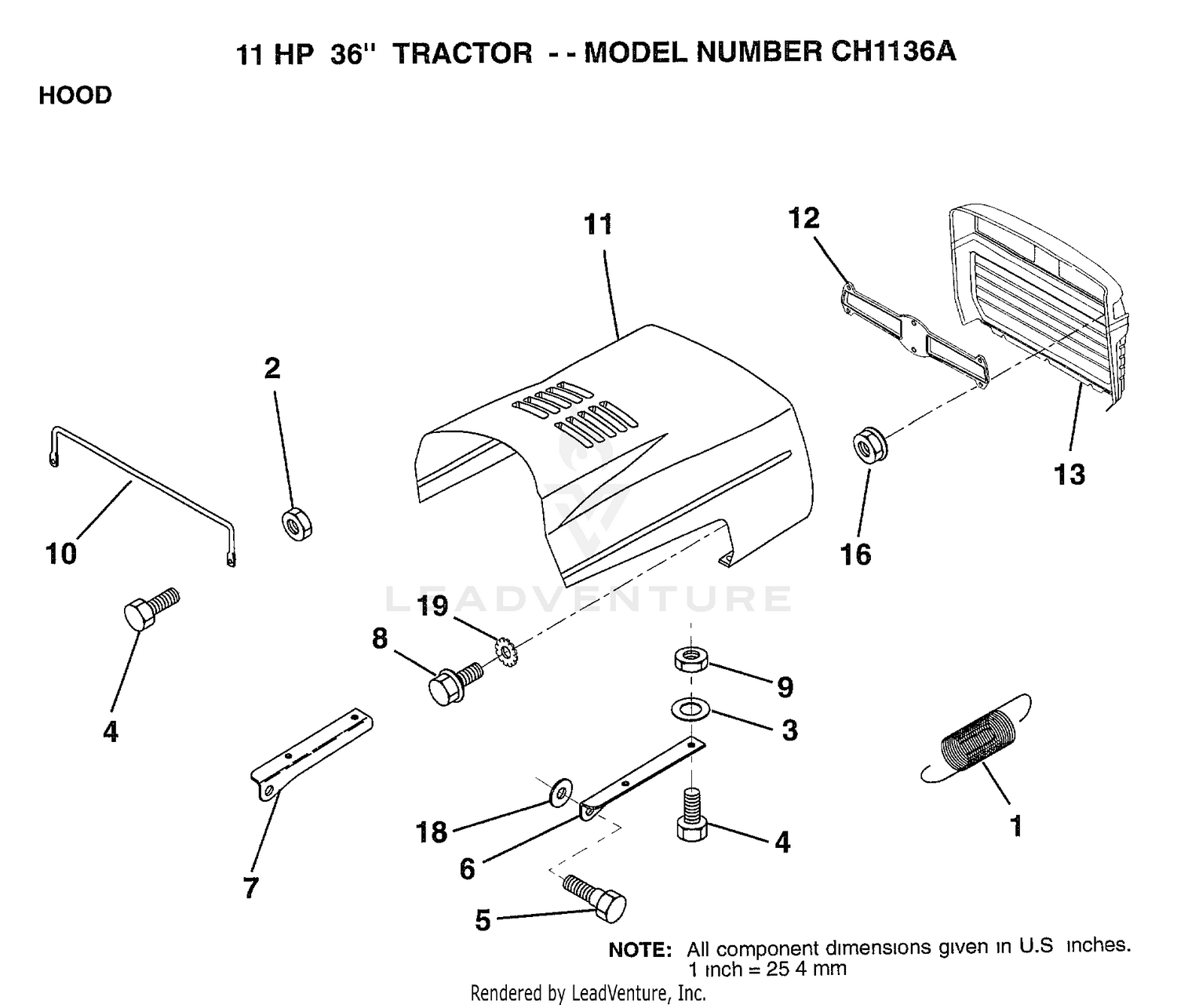 11HP 36" TRACTOR/HOOD