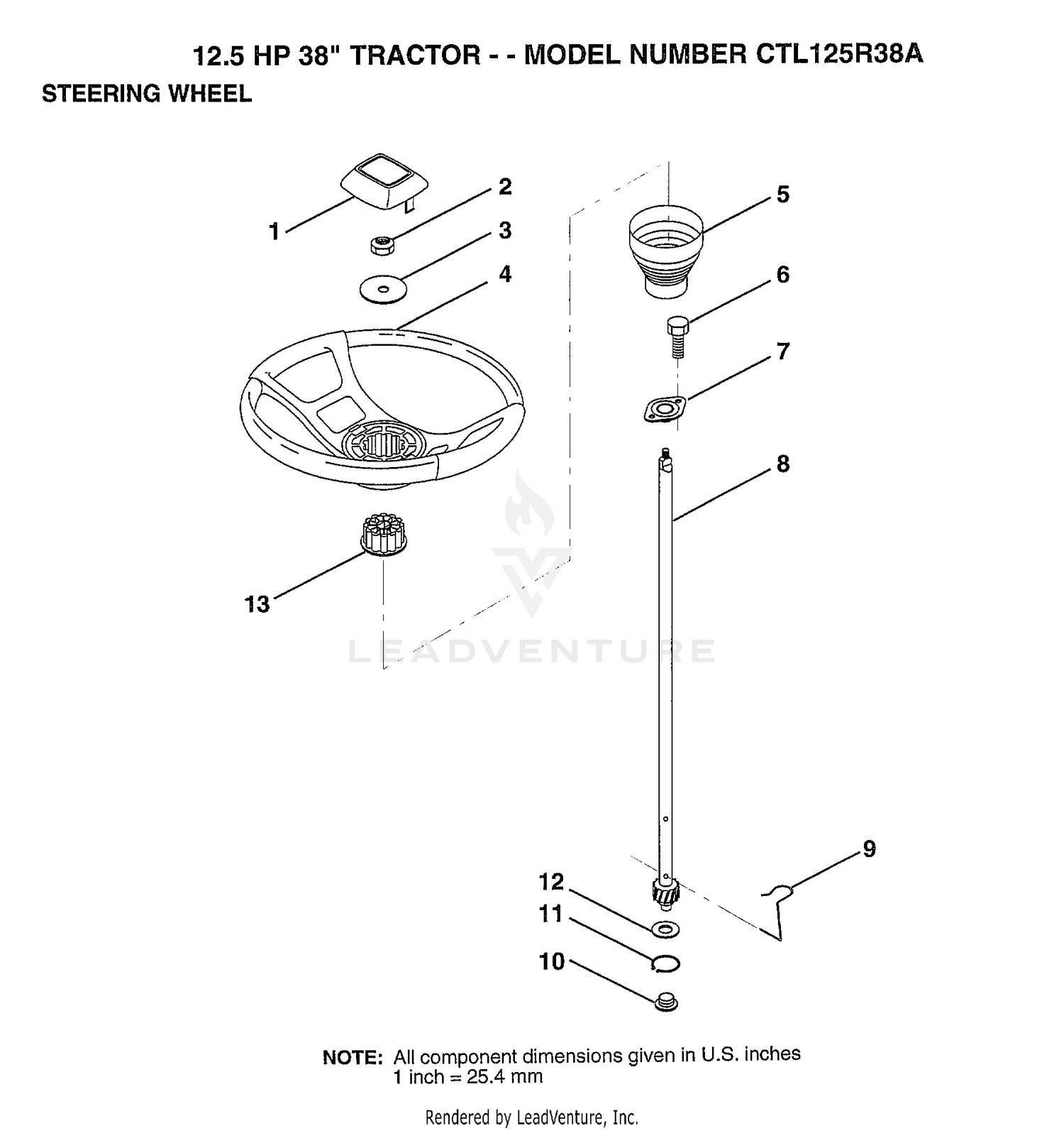 STEERING WHEEL/12.5 HP 38"