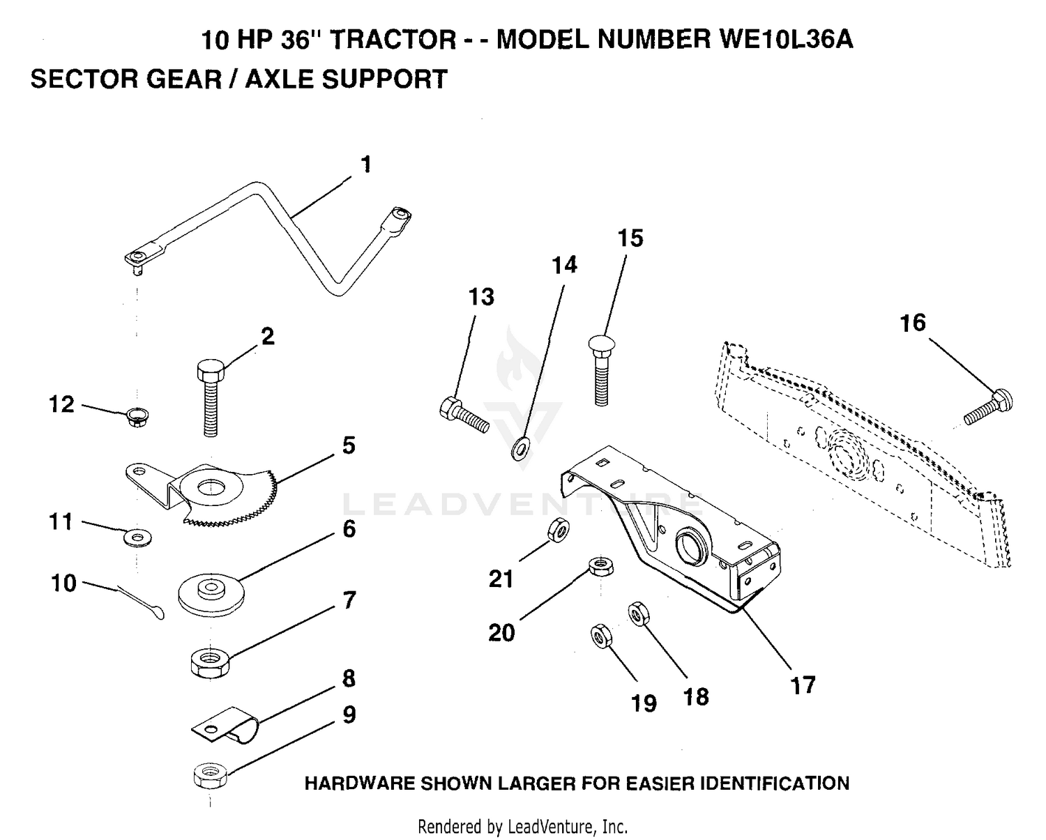 SECTOR GEAR AND AXLE SUPPORT