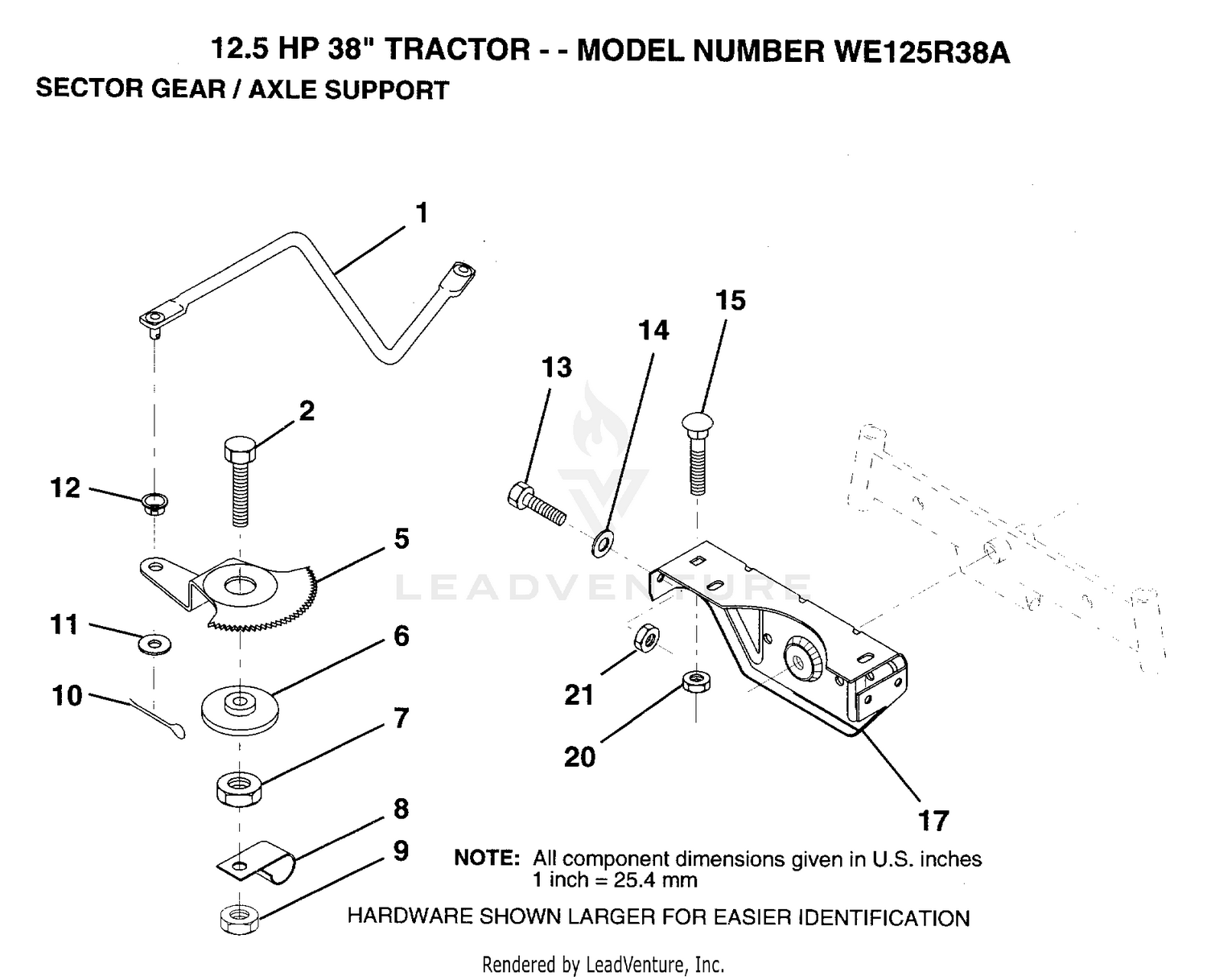 SECTOR GEAR AND AXLE SUPPORT