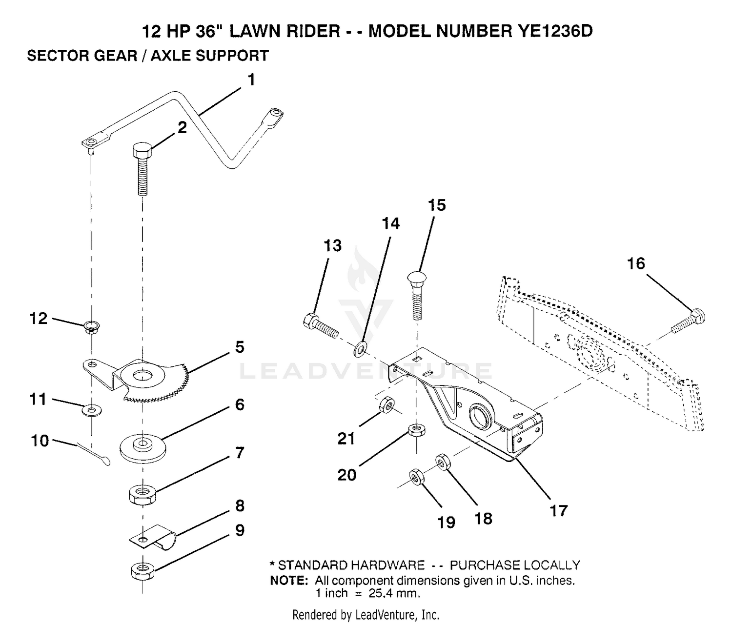 SECTOR GEAR AND AXLE SUPPORT