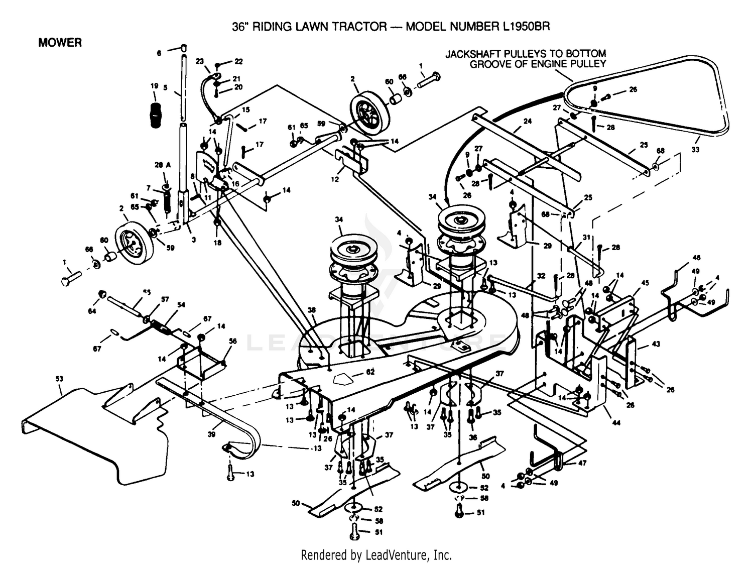 36" MOWER DECK, BELT, BLADES