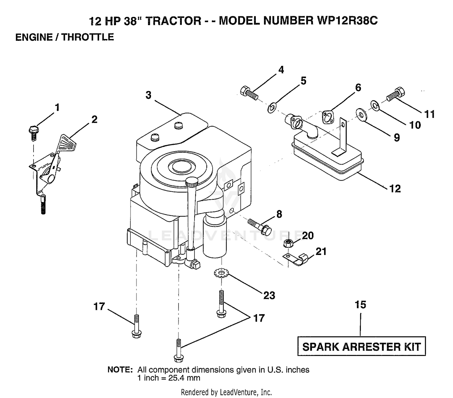 12 HP 38" ENGINE/THROTTLE