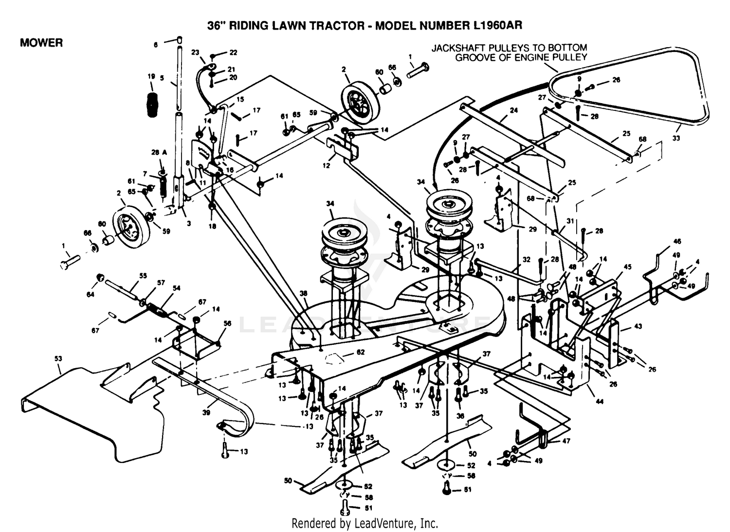 36" MOWER DECK, BELT, BLADES