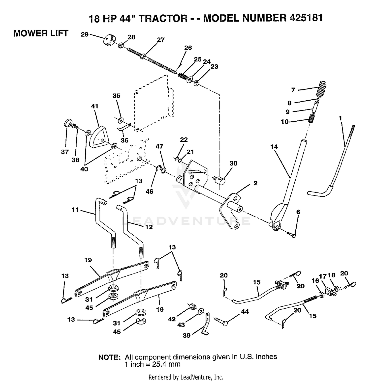 MOWER LIFT/18 HP 44"