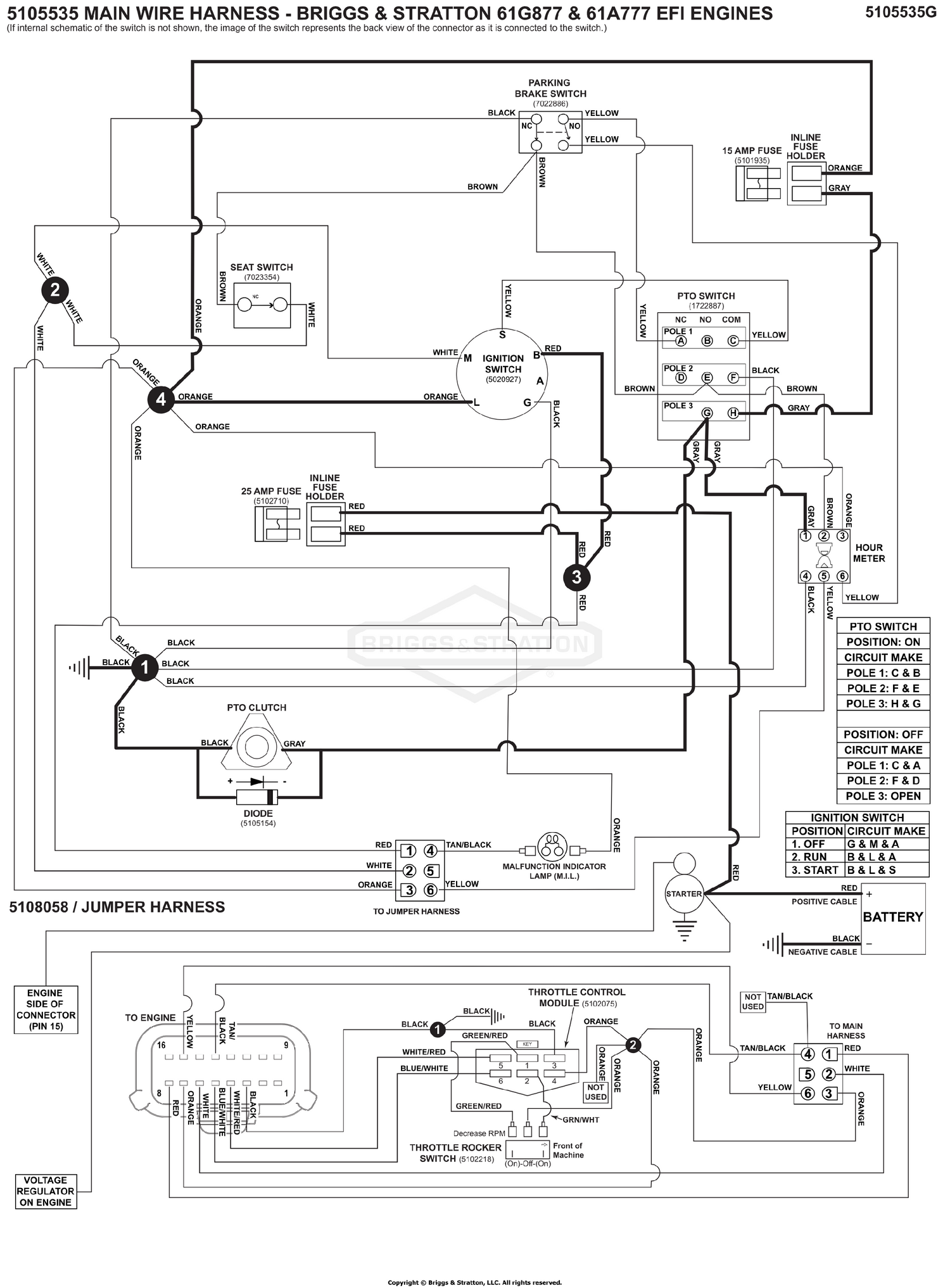 Electrical Schematic - PTO Clutch Circuit - B&S 61G877 S/N: 4002182644 and Below