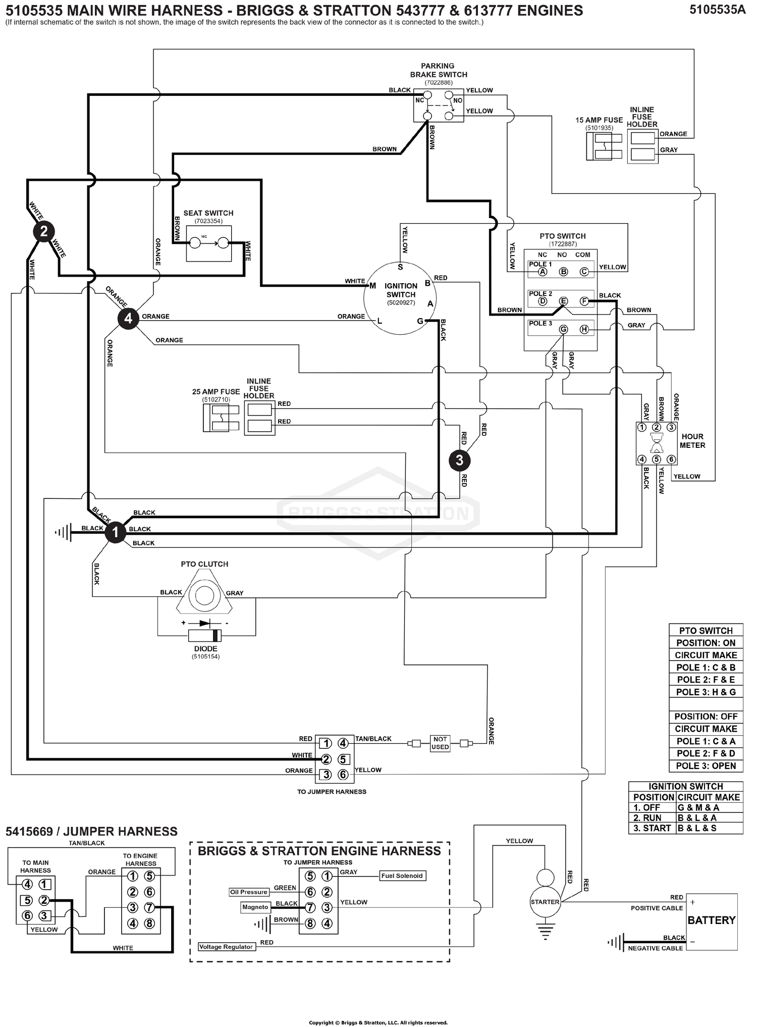 Electrical Schematic - Ign. Ground Circuit/Op Pres. - Large ZTR, B&S 543777 & 613777 S/N: 4002180240 and Below