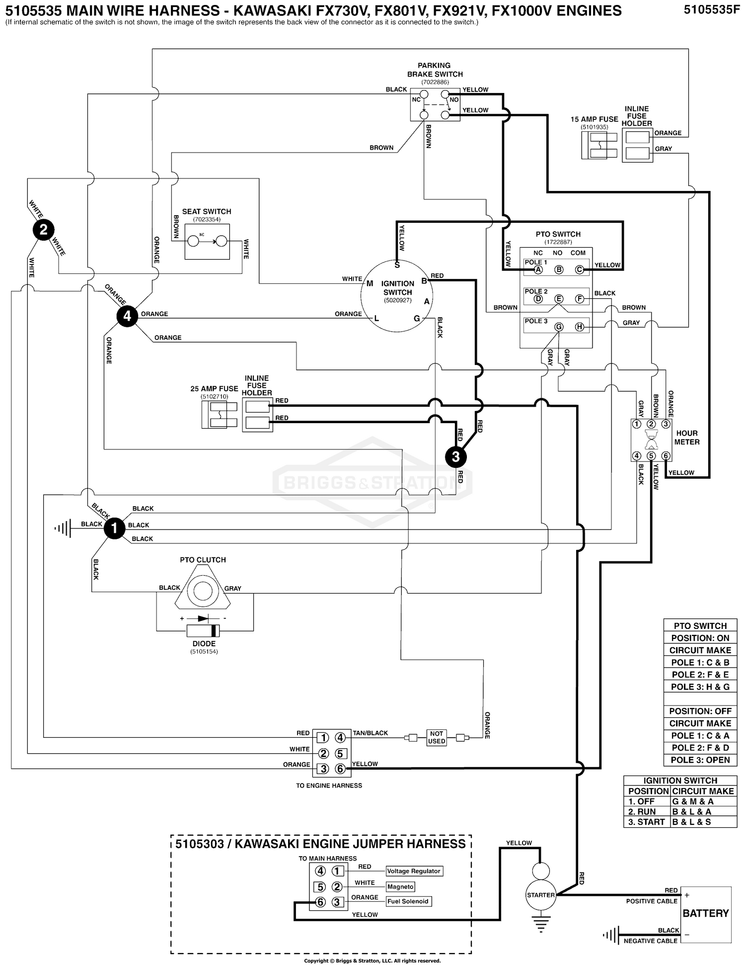 Electrical Schematic - Cranking Circuit - Kawi FX730V, FX801V, FX921V, FX1000V - S/N: 4002328396 and Below