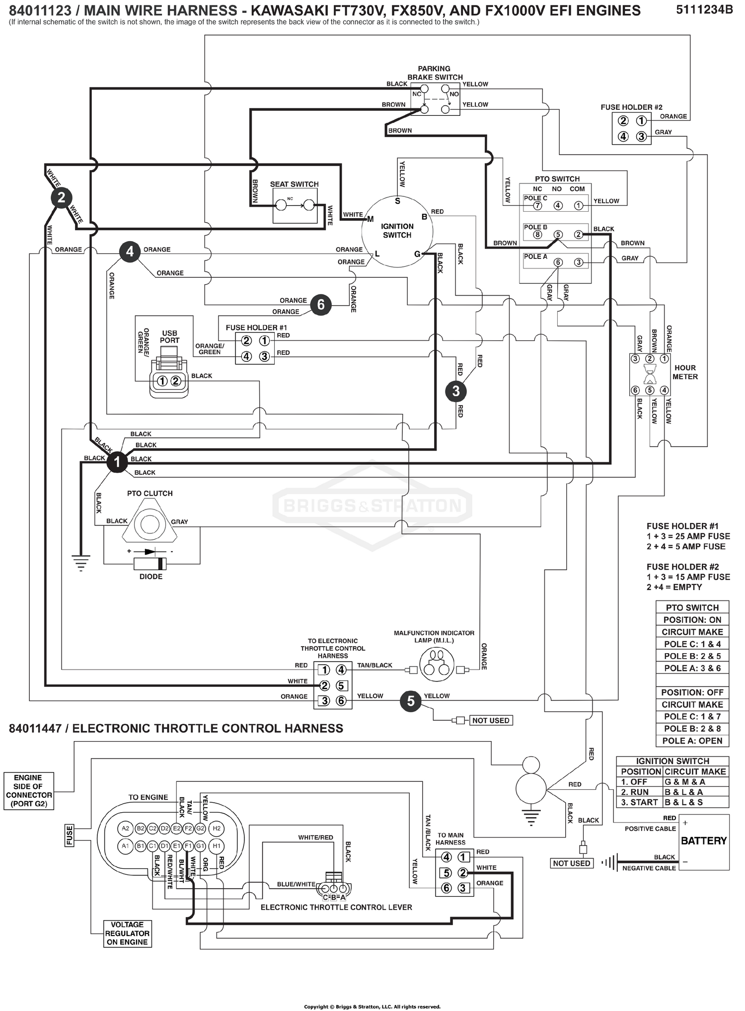 Electrical Schematic - Ign. Ground Circuit/Op Pres - Kawasaki FT730V, FX850V, and FX1000V - S/N: 4002328397 and Above