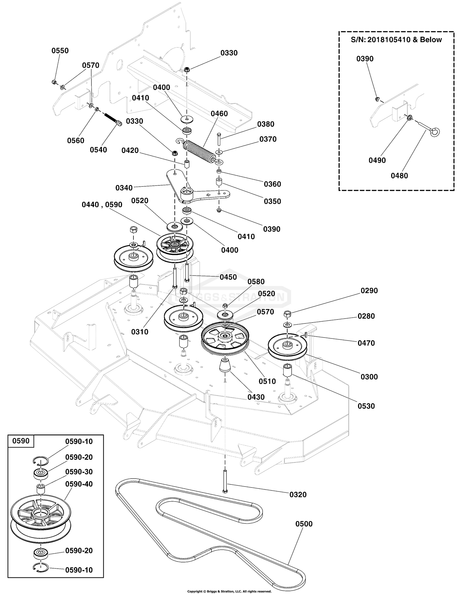 61" Mower Deck Group - Pulleys, Belt & Idler Arm