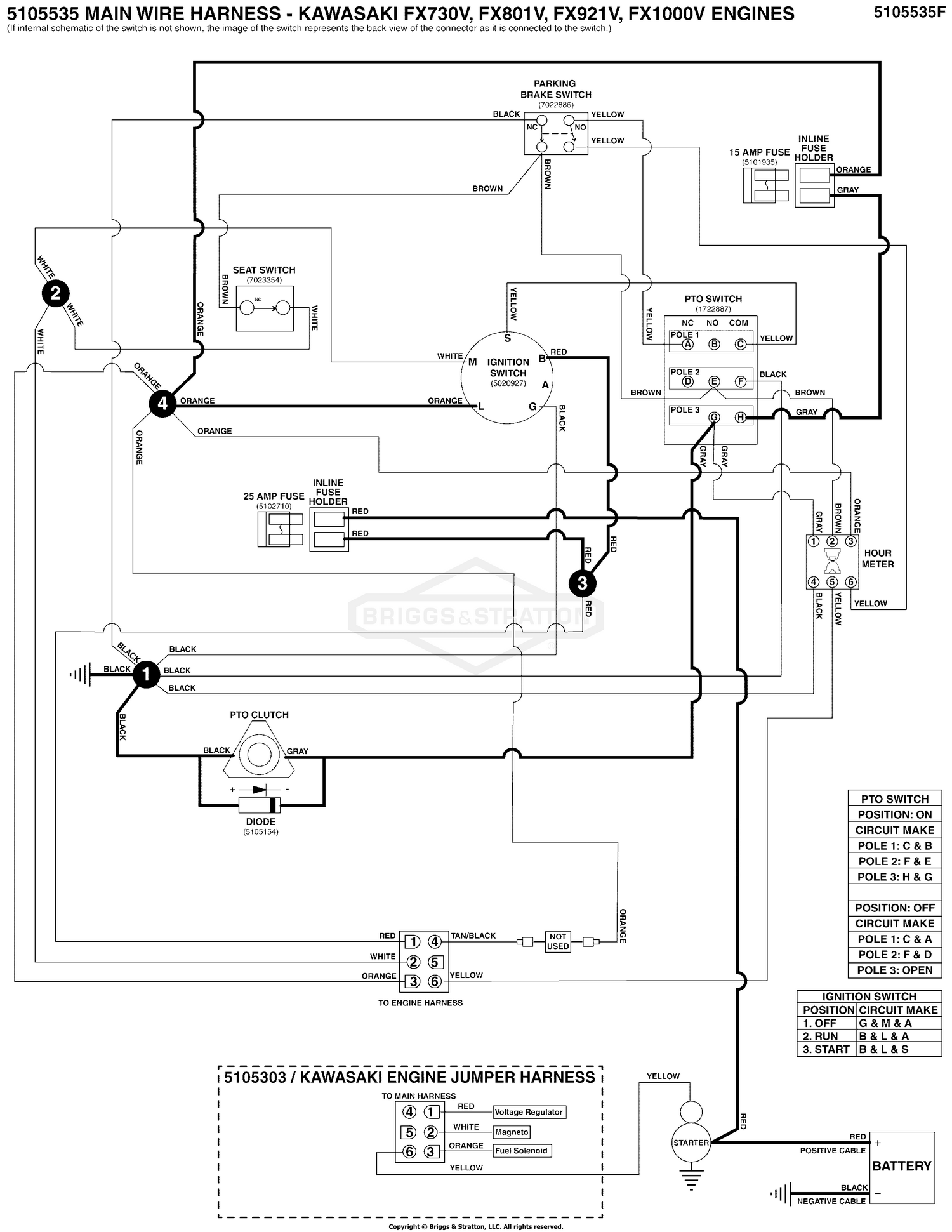 Electrical Schematic - PTO Clutch Circuit - Kawi FX730V, FX801V, FX921V, FX1000V S/N: 2017954956 & Above