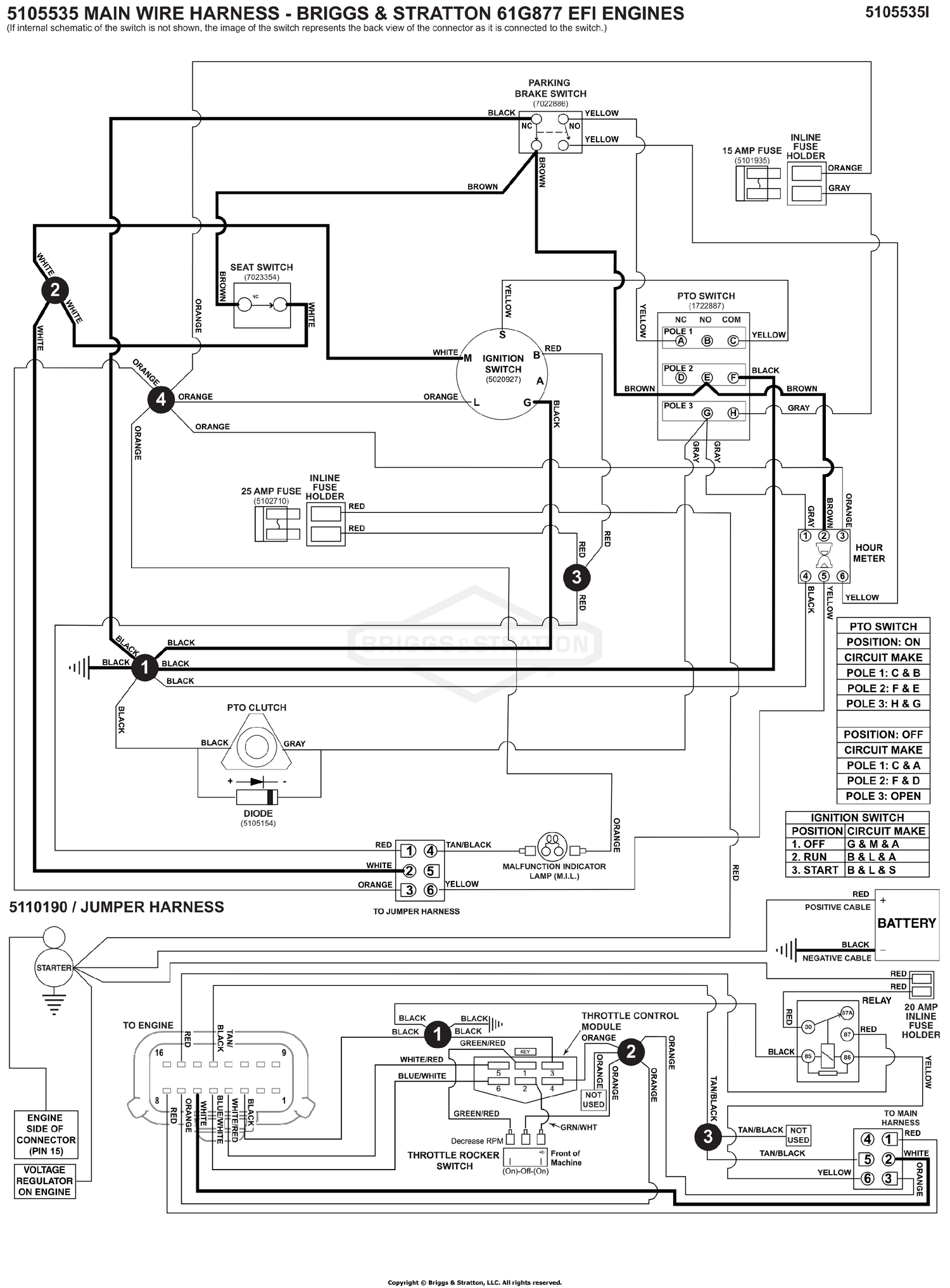 Electrical Schematic - Ign. Ground Circuit/Op Pres. - B&S 61G877 S/N: 4002182645 to 4002328396