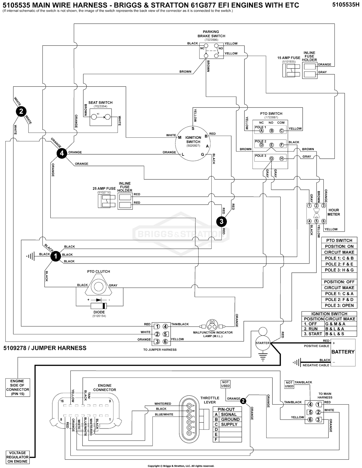 Electrical Schematic - Charging Circuit - B&S 61G877 S/N: 4002328396 and below