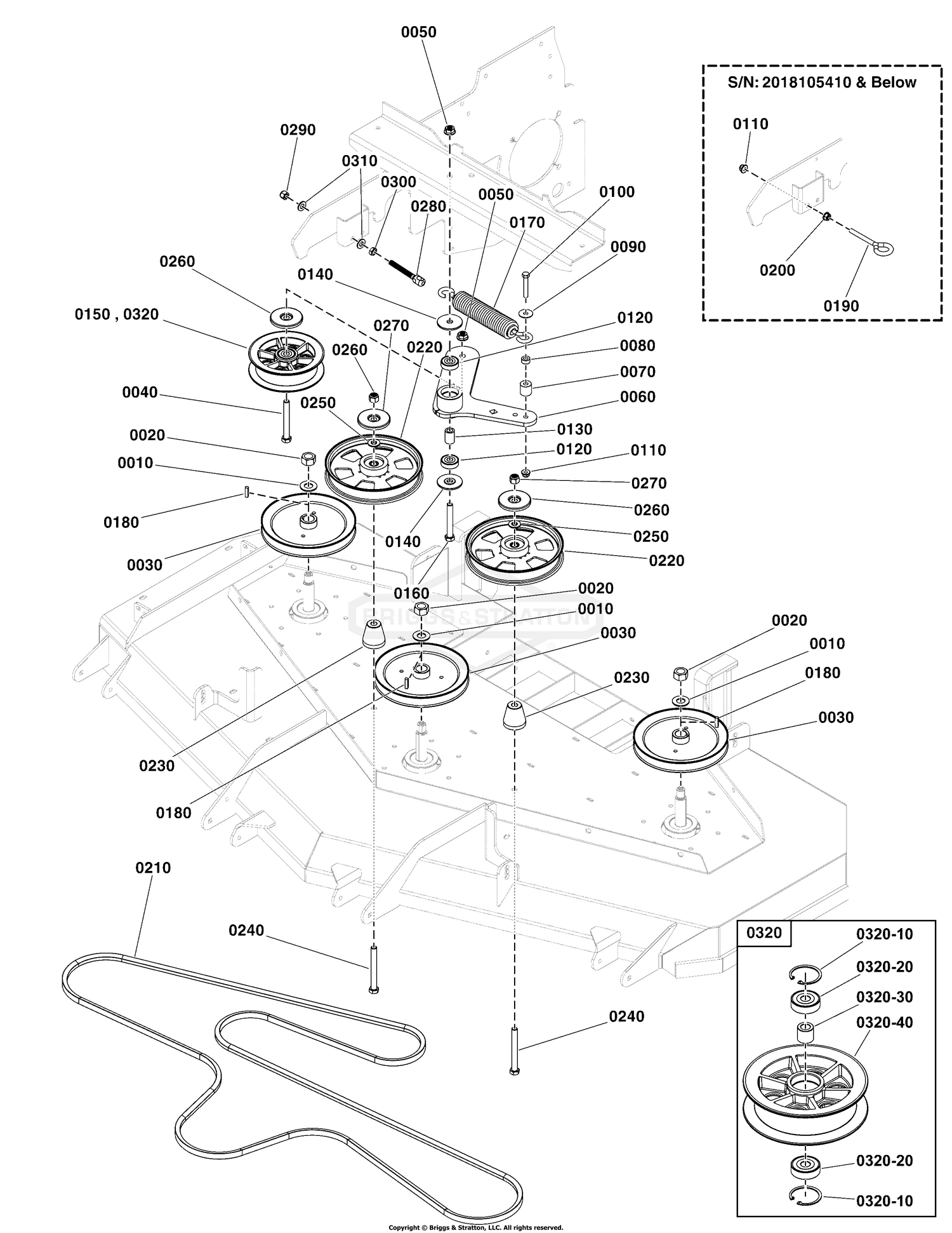 72" Mower Deck Group - Pulleys, Belt & Idler Arm
