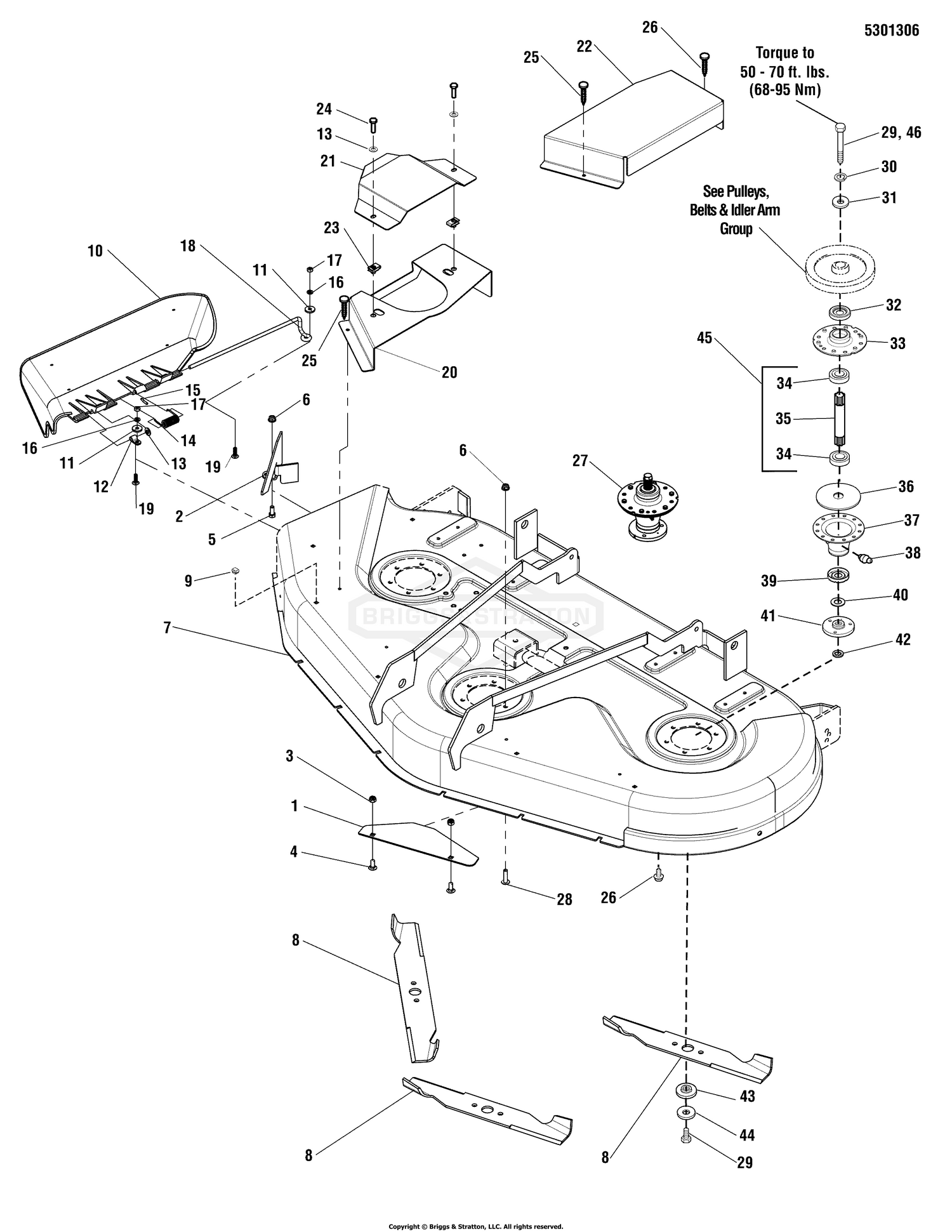 54" Mower Deck - Housing, Cover & Spindles Group