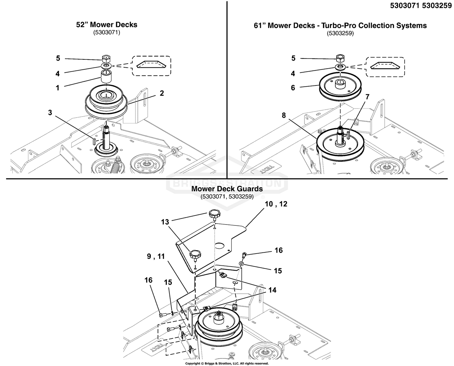 Mower Deck Guards and Spindle Pulleys - Single & 2-Belt Driven Mower Decks