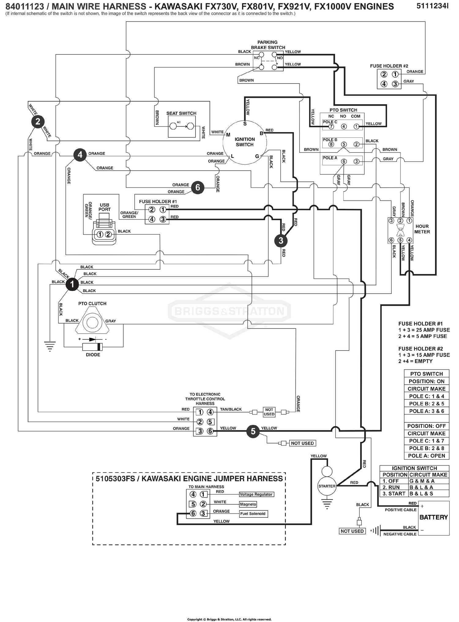Electrical Schematic - Cranking Circuit - Kawi FX730V, FX801V, FX921V, FX1000V - S/N: 4002328397 and Above