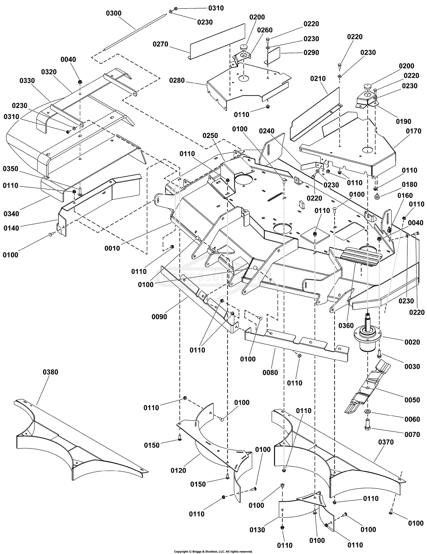 52" Mower Deck Group - Housing, Covers, Spindles, and Blades