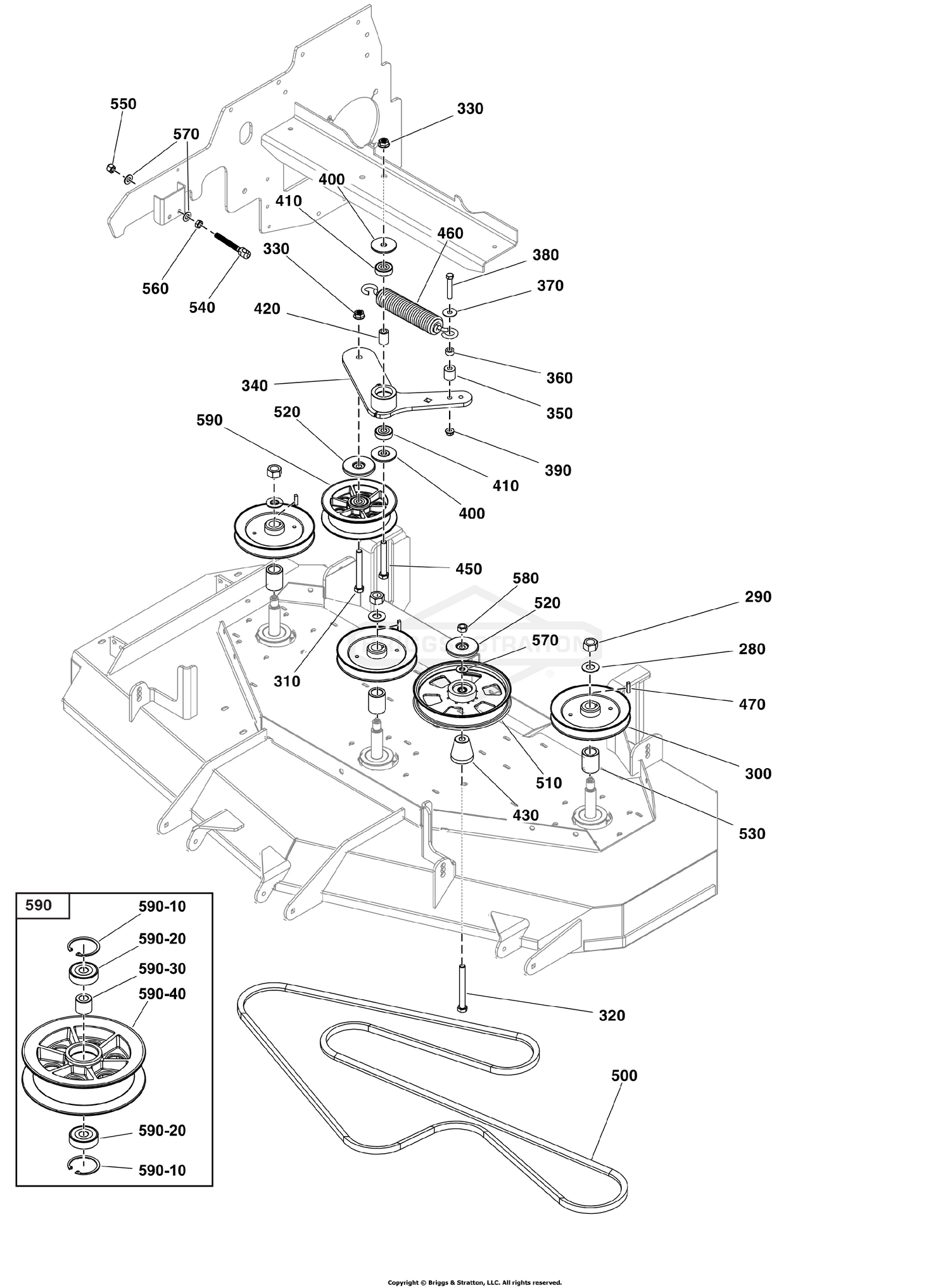 60" Mower Deck Group - Pulleys, Belt & Idler Arm