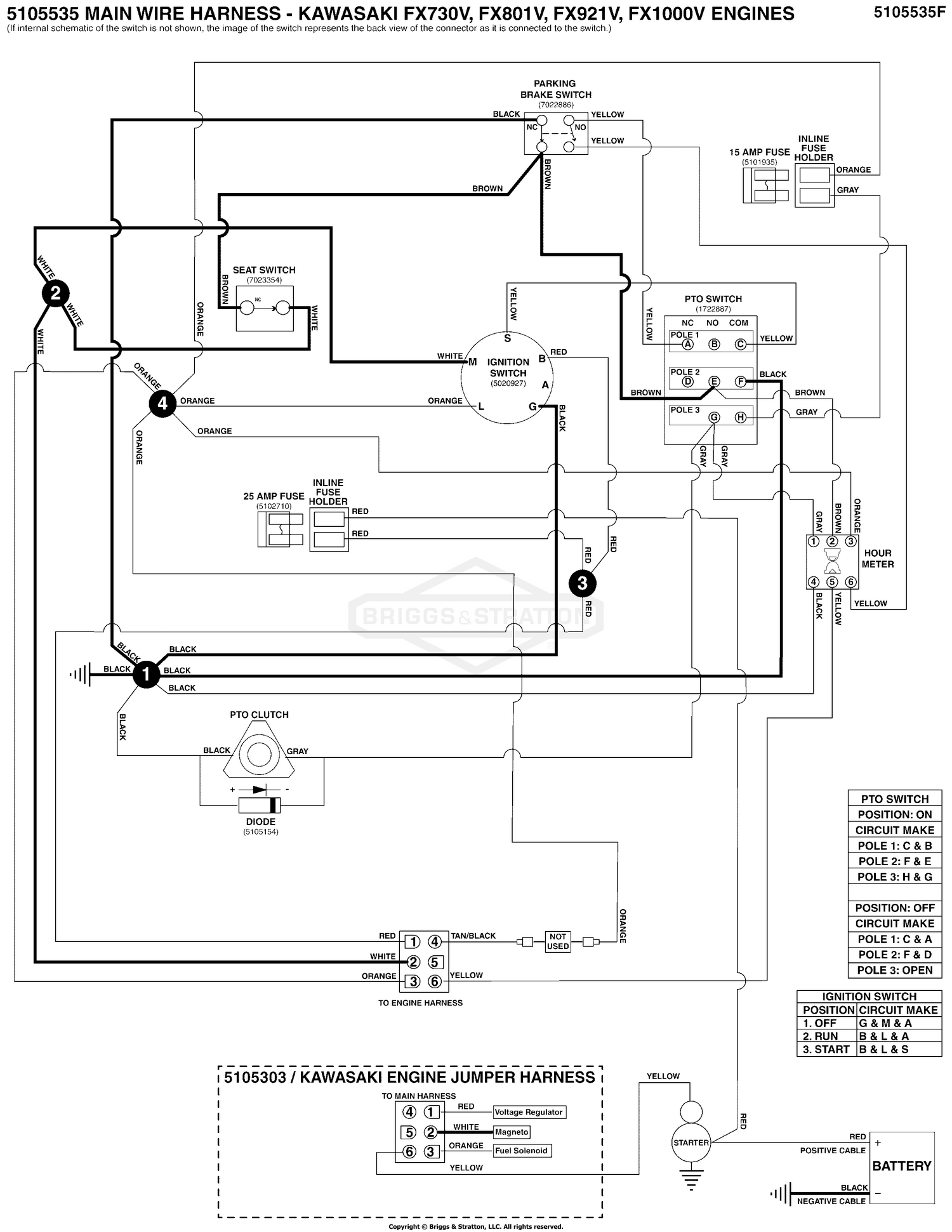 Electrical Schematic - Ign. Ground Circuit/Op Pres. - Kawi FX730V, FX801V, FX921V, FX1000V S/N: 2017954956 & Above