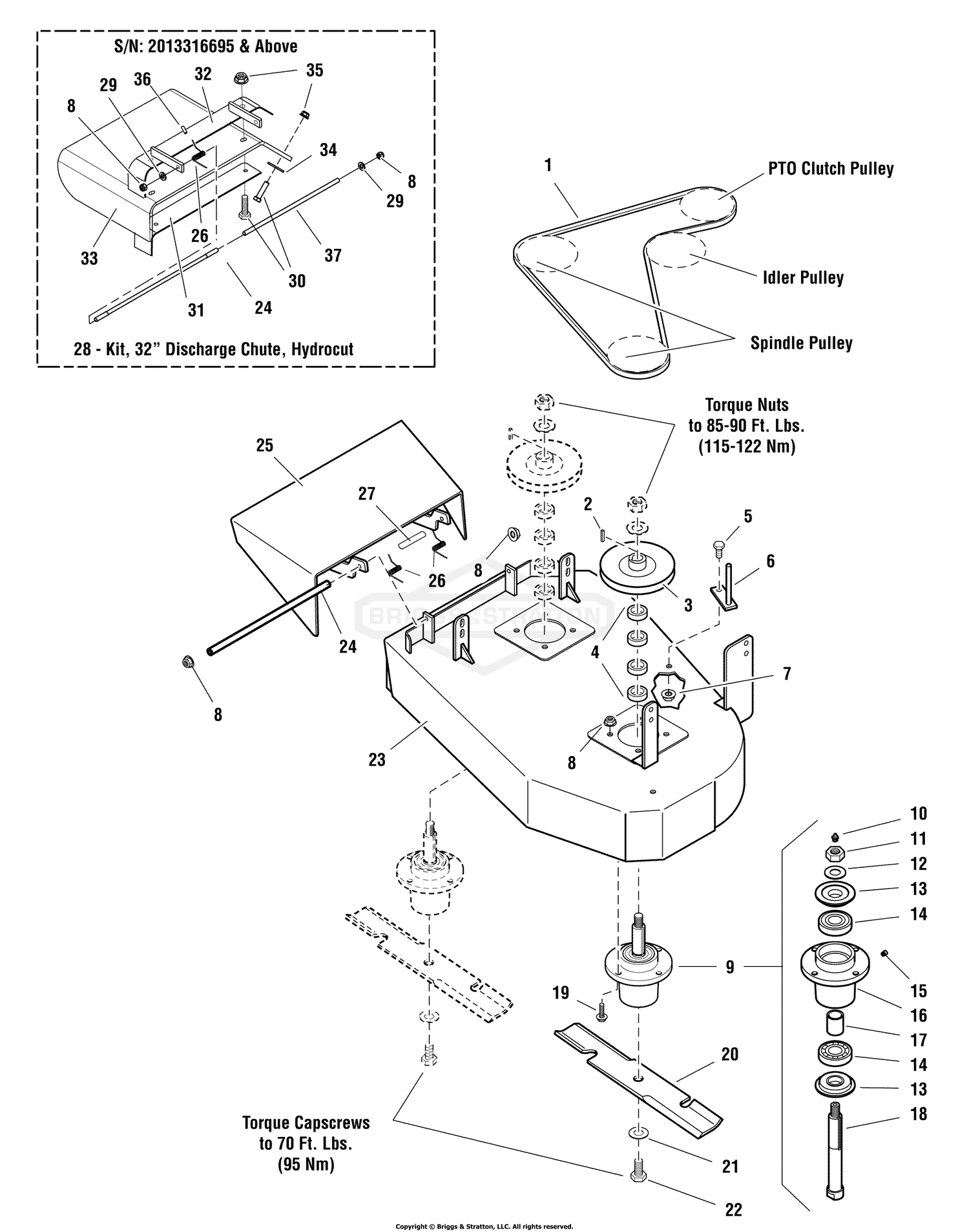 32" Mower Deck - Housing, Spindles, Blades, & Pulleys Group