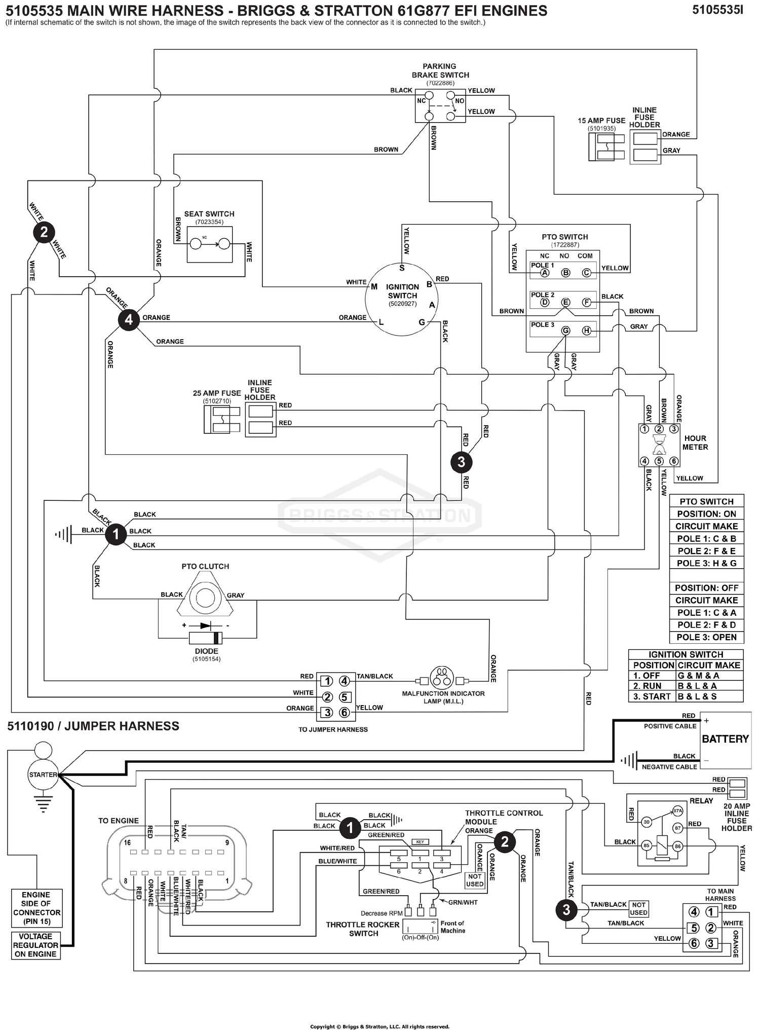 Electrical Schematic - Charging Circuit - B&S 61G877 S/N: 4002182645 to 4002328396