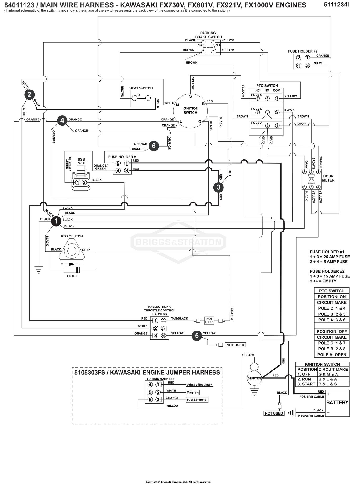 Electrical Schematic - Charging Circuit - Kawi FX730V, FX801V, FX921V, FX1000V - S/N: 4002328397 and Above