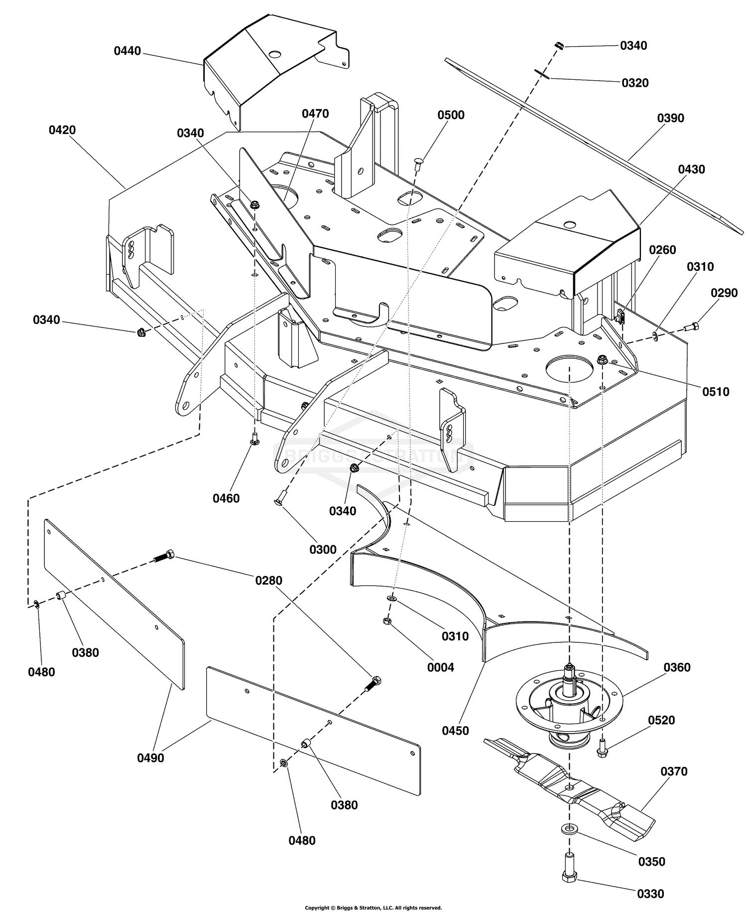 48" Mower Deck - Housing, Covers, Spindles, & Blades (Rear Discharge) S/N: 2017753267 & Above