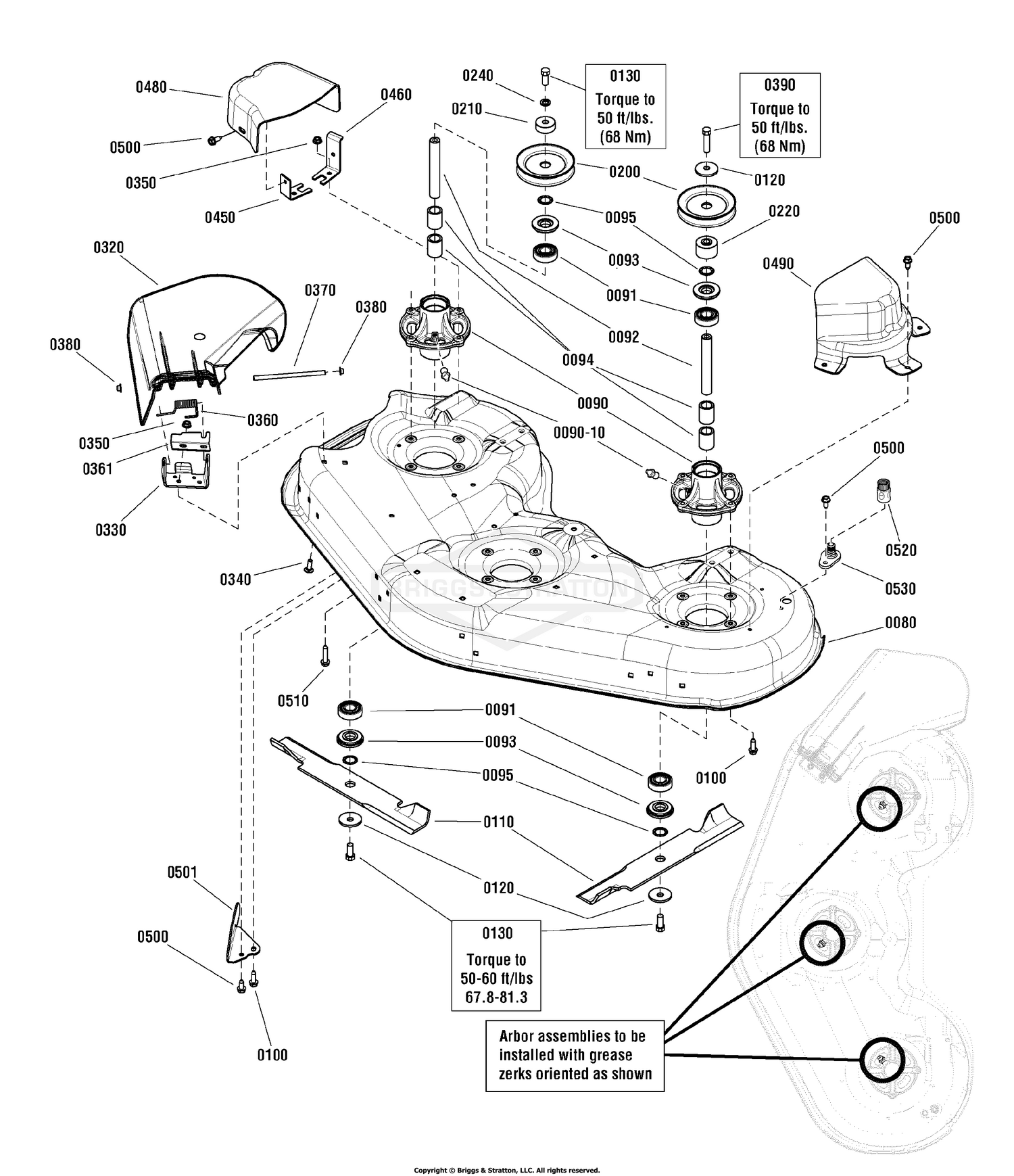 46" & 52" Mower Deck - Housing, Arbor & Blades Group