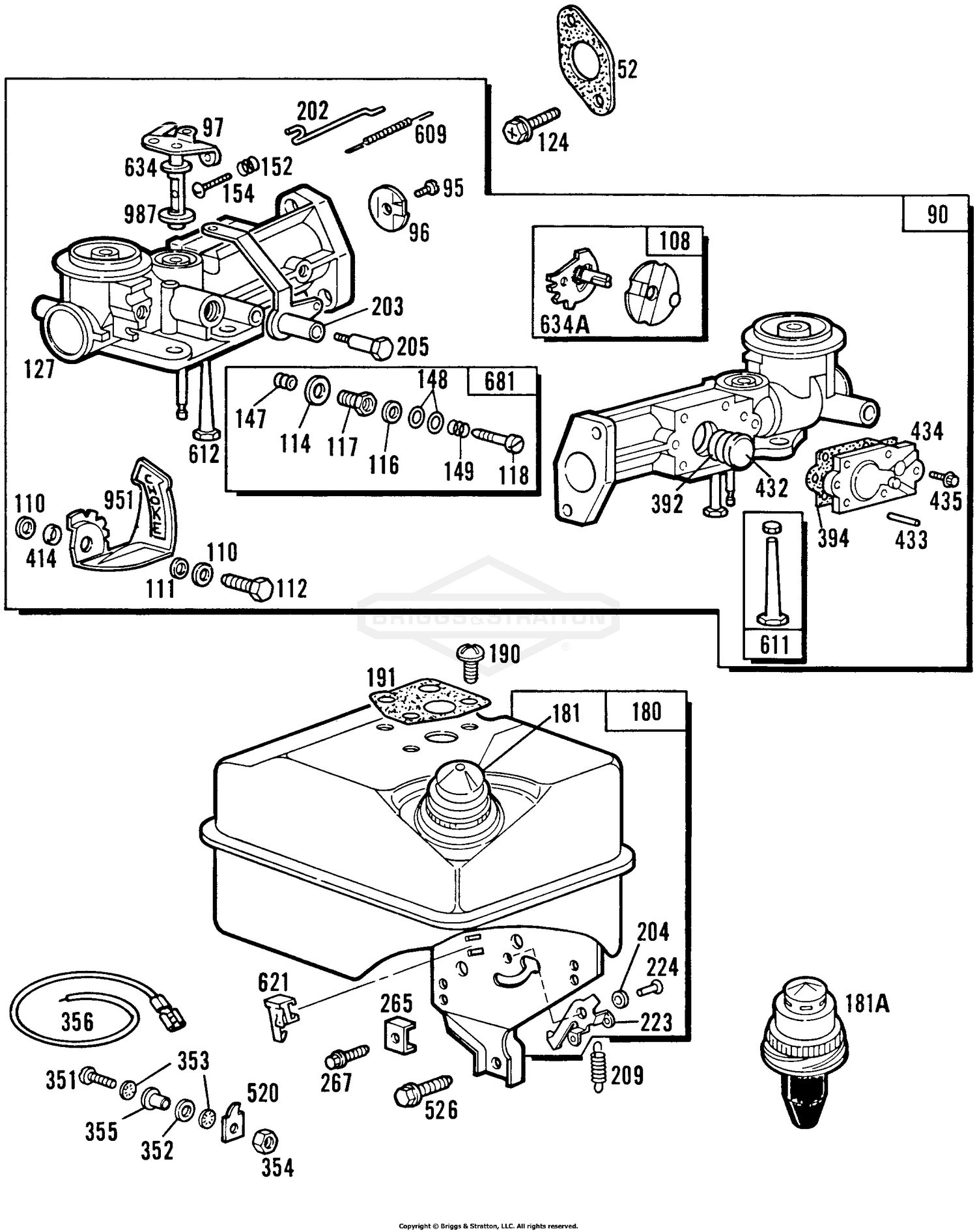 Briggs and Stratton 131232-0412-01 Carburetor & Fuel Tank Assy