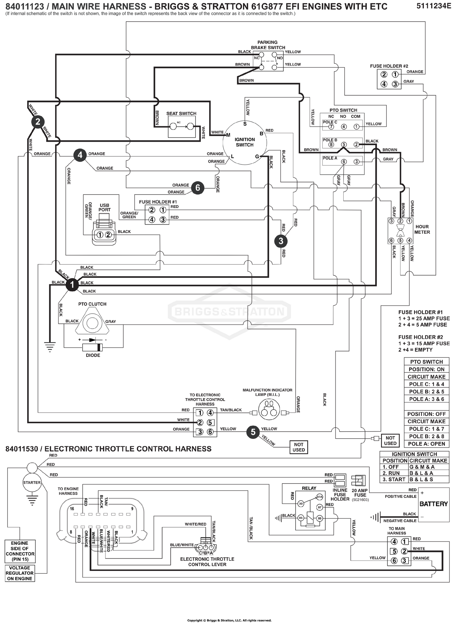Electrical Schematic - Ign. Ground Circuit/Op Pres. - B&S 61G877 S/N: 4002328397 and Above