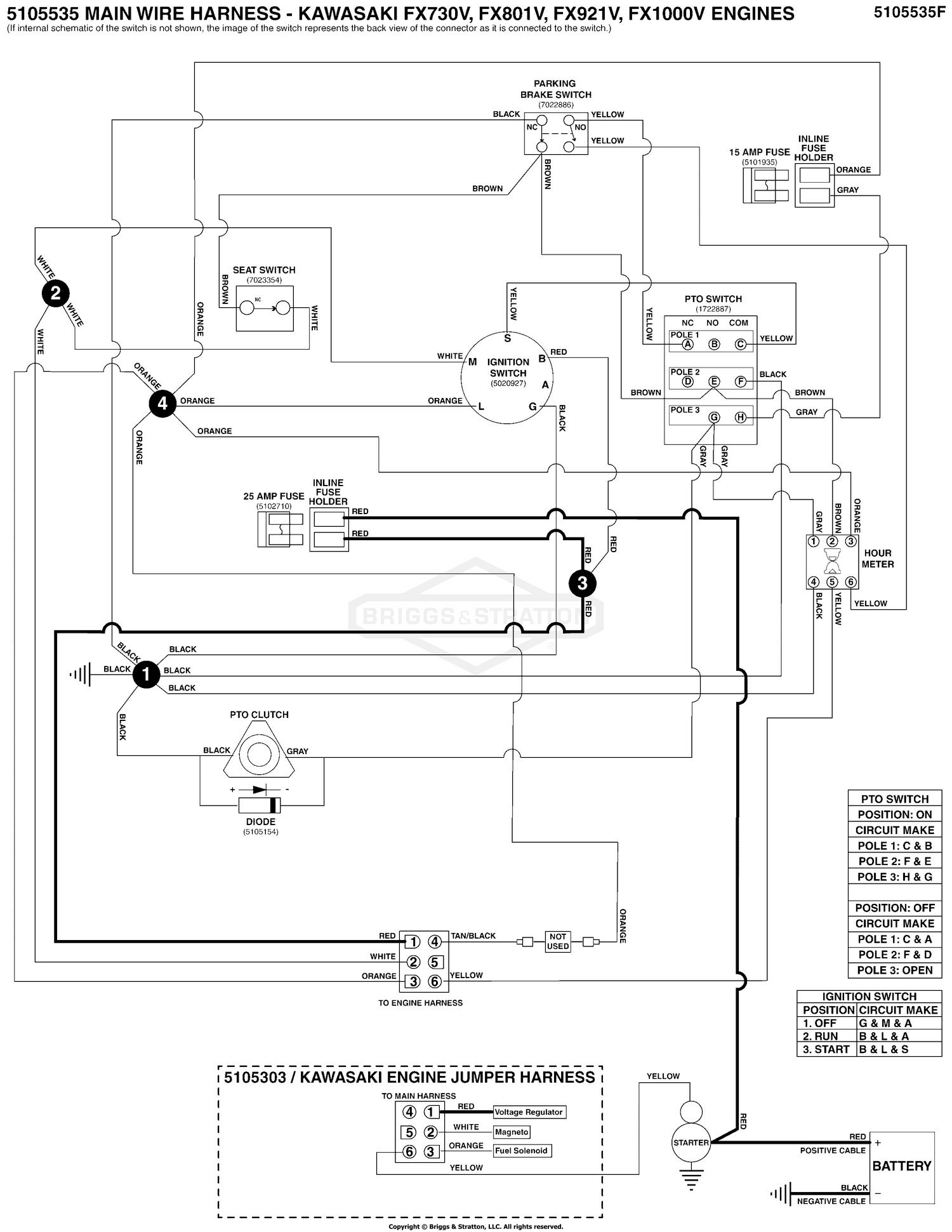 Electrical Schematic - Charging Circuit - Kawi FX730V, FX801V, FX921V, FX1000V S/N: 2017954956 & Above