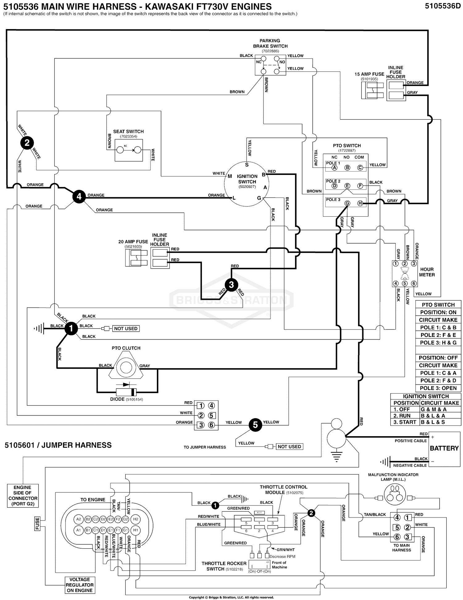 Electrical Schematic - PTO Clutch Circuit - Kawasaki Fuel Injected S/N: 4002328396 and Below
