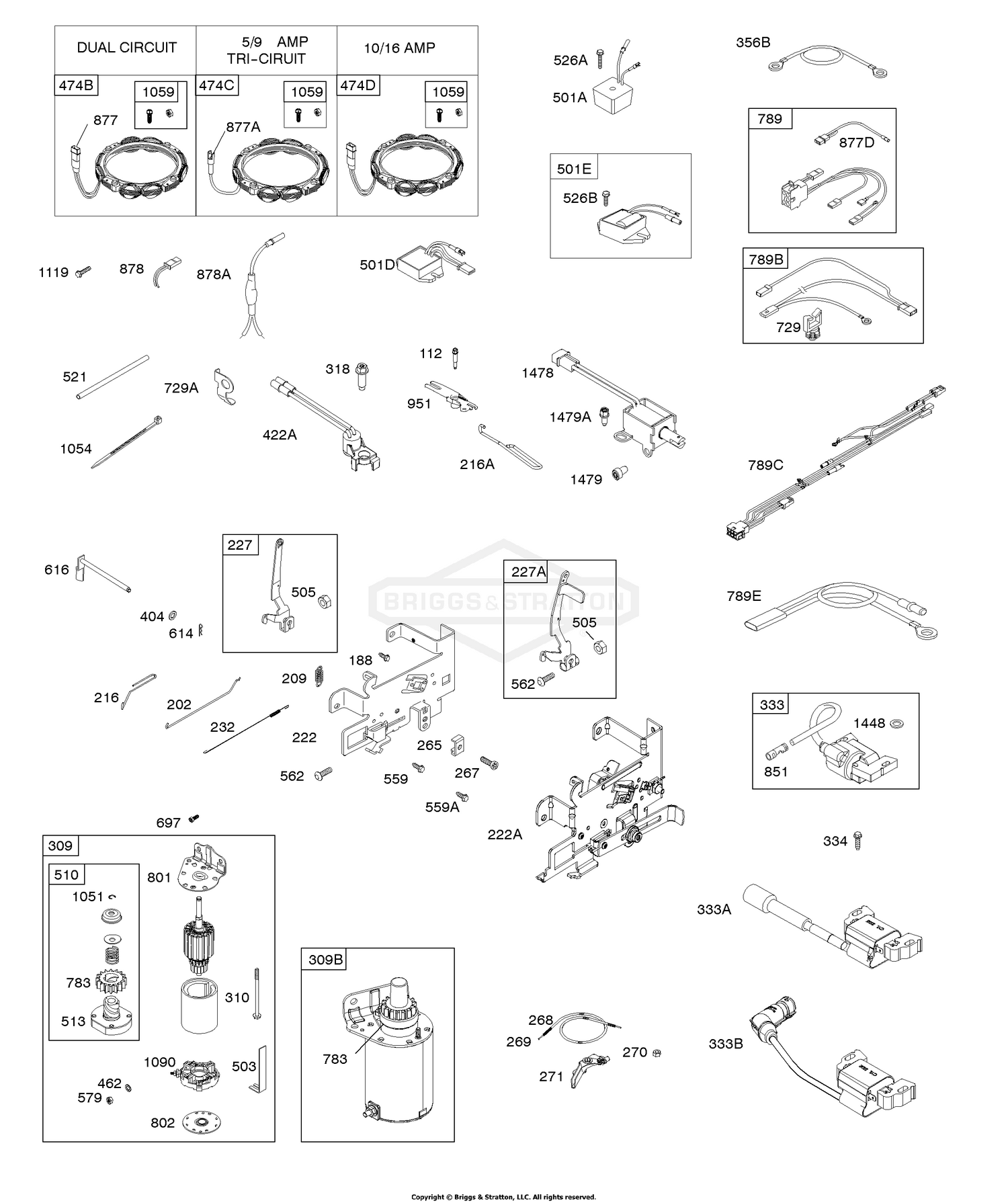 CONTROLS, ALTERNATOR, WIRE ASSY, ELECTRIC STARTER, GOVERNOR SPRING, IGNITION