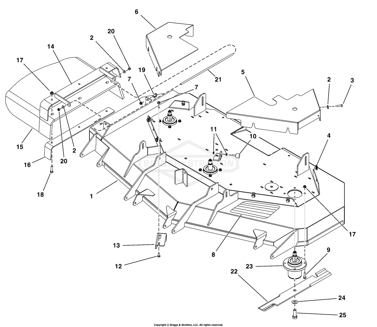 61" Mower Deck - Housing, Covers, Spindles, and Blades
