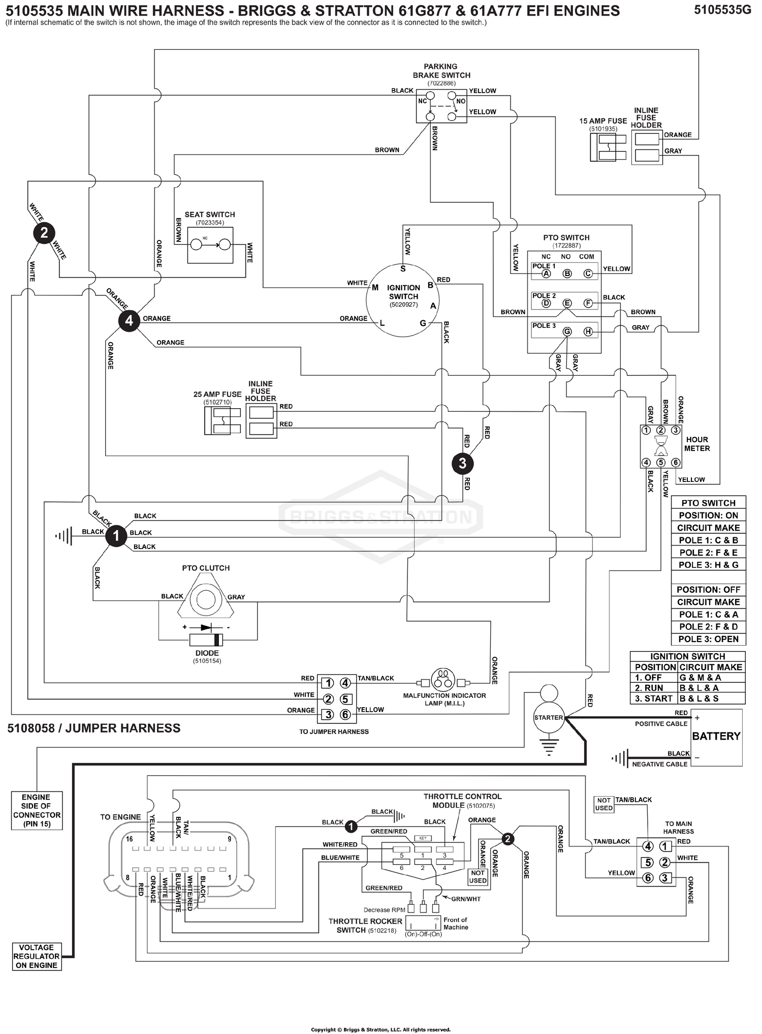 Electrical Schematic - Charging Circuit - B&S 61G877 S/N: 4002182644 and Below