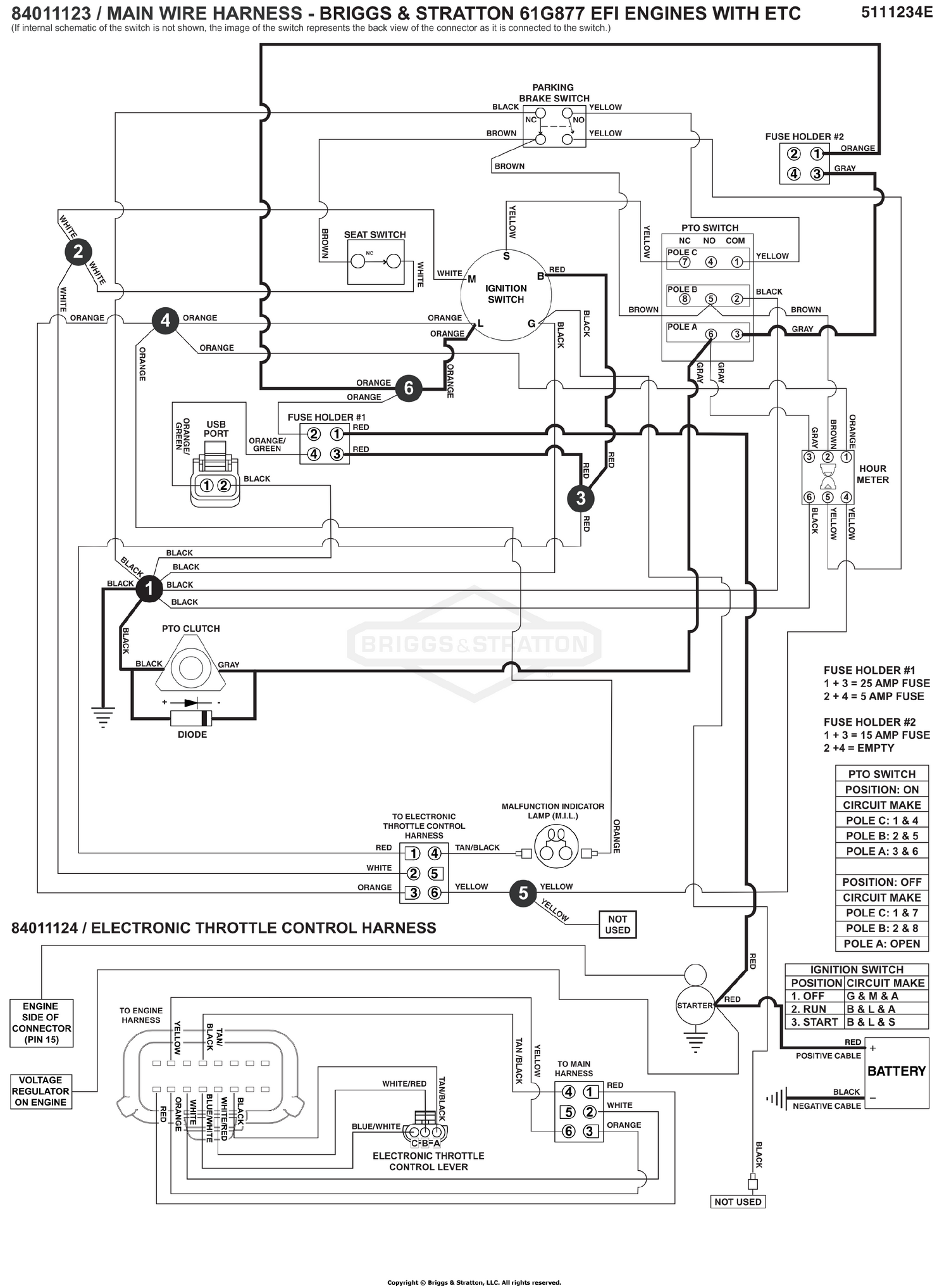 Electrical Schematic - PTO Clutch Circuit - B&S 61G877 S/N: 4002328397 and above
