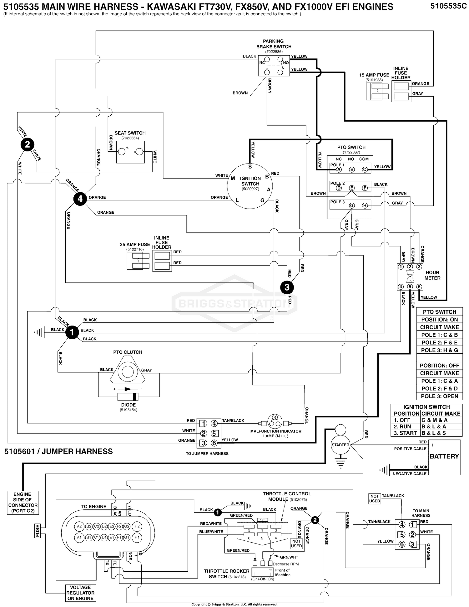 Electrical Schematic - Cranking Circuit - Kawasaki FT730V, FX850V, and FX1000V - S/N: 4002328396 and Below