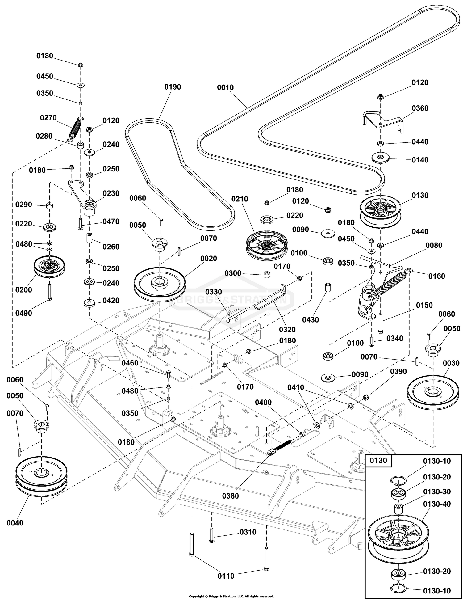 72" iCD+ Mower Deck Group - Pulleys, Belts, and Idler Arms