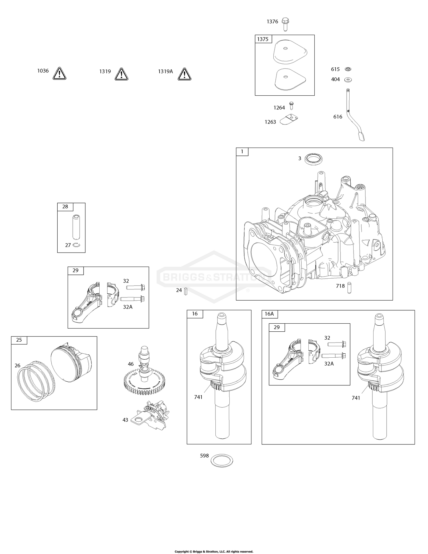 Cylinder, Camshaft, Crankshaft, Piston/Rings/Connecting Rod, Warning Label