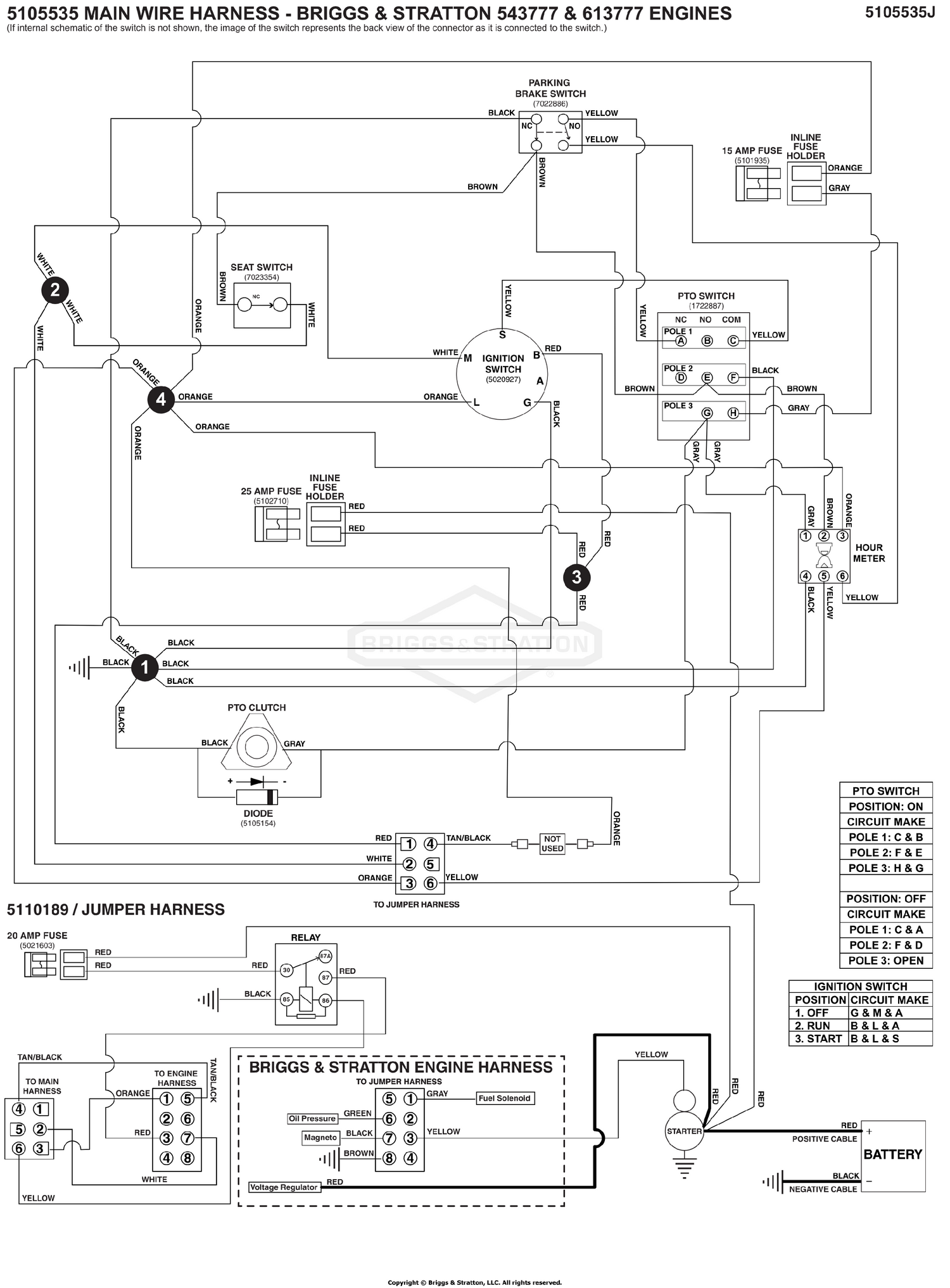 Electrical Schematic - Charging Circuit, Large ZTR B&S 543777 & 613777 S/N: 4002180241 to 4002328396